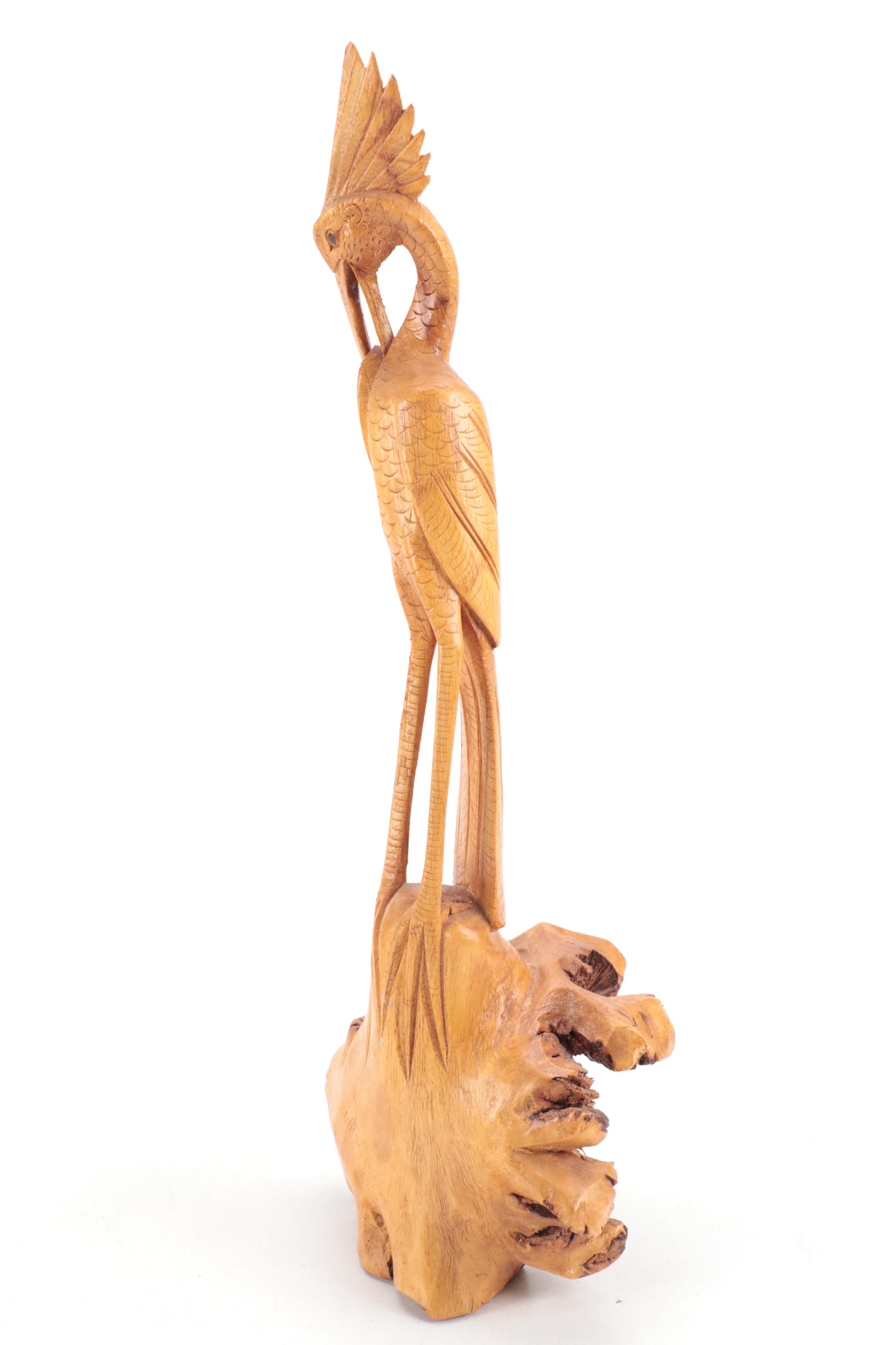 Balinese Hand-Carved Rootwood Egret Figurines