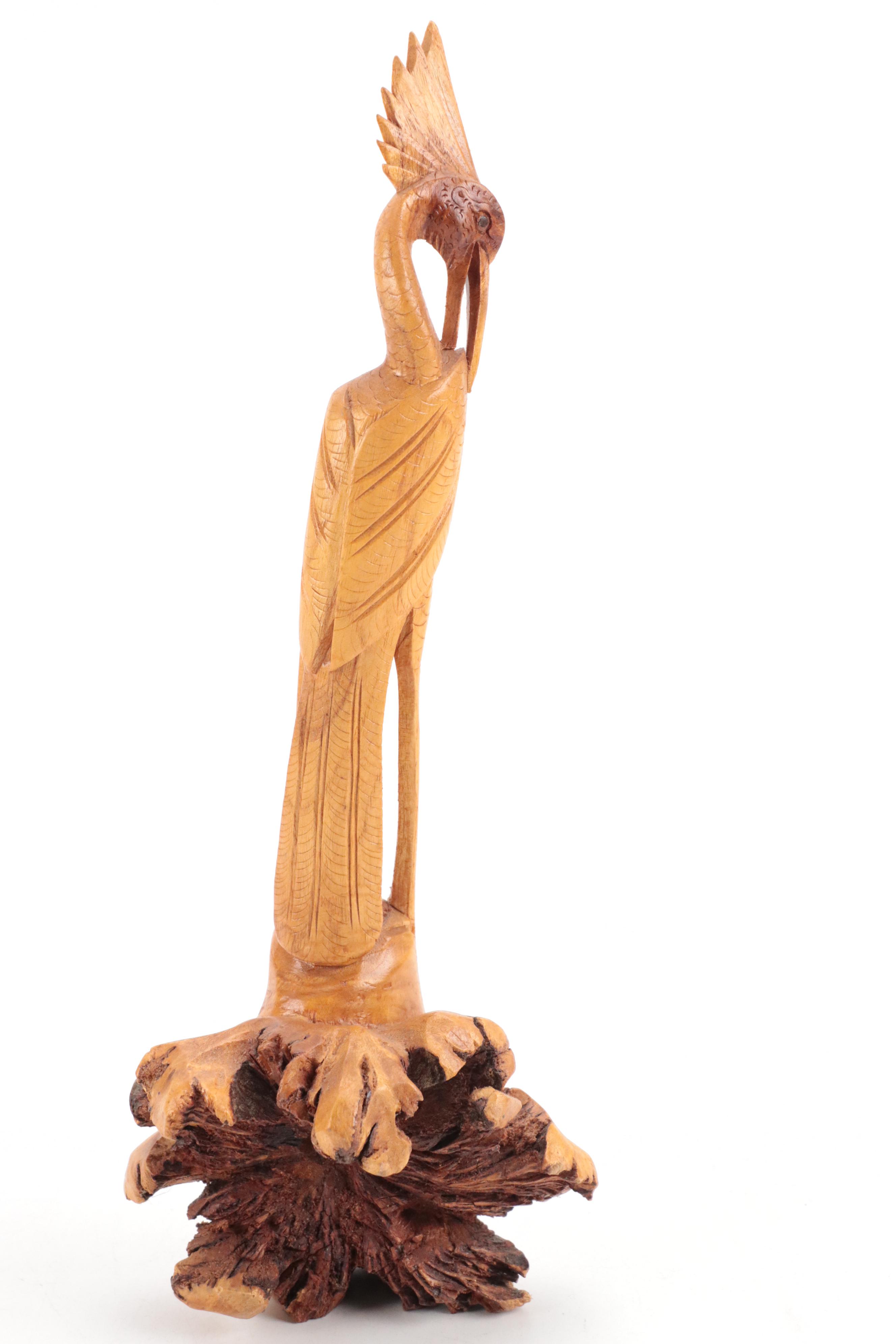 Balinese Hand-Carved Rootwood Egret Figurines