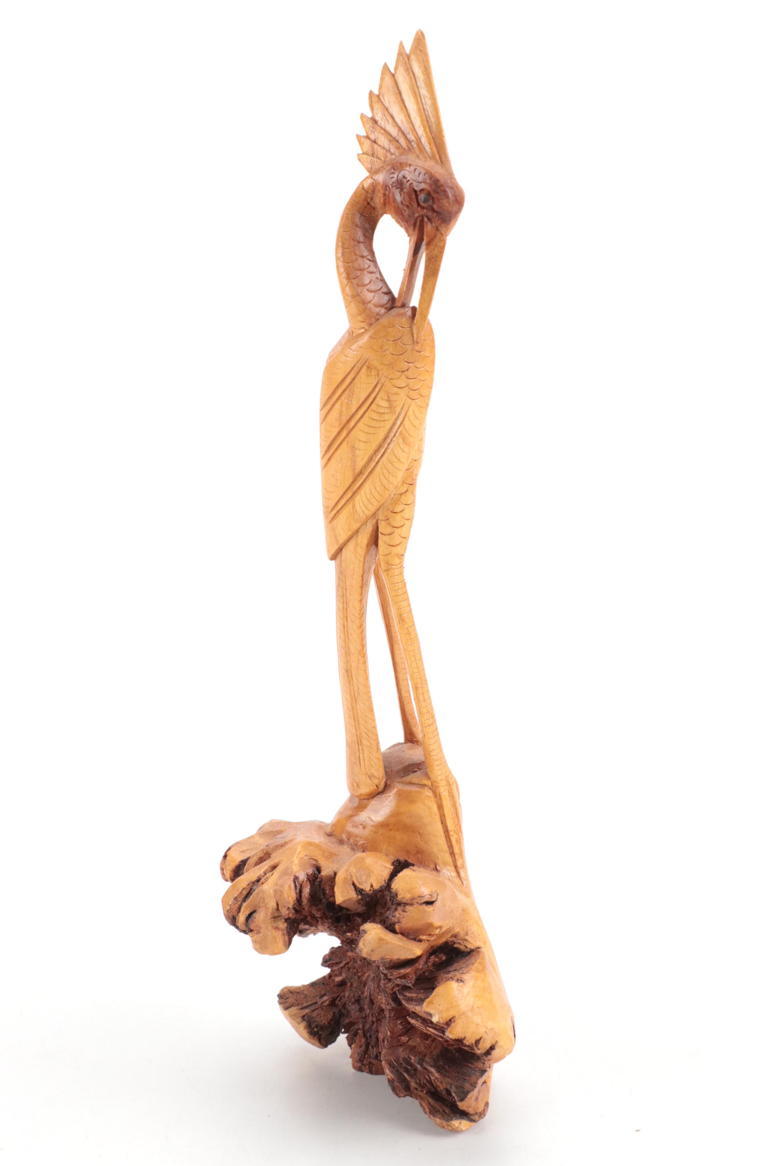 Balinese Hand-Carved Rootwood Egret Figurines