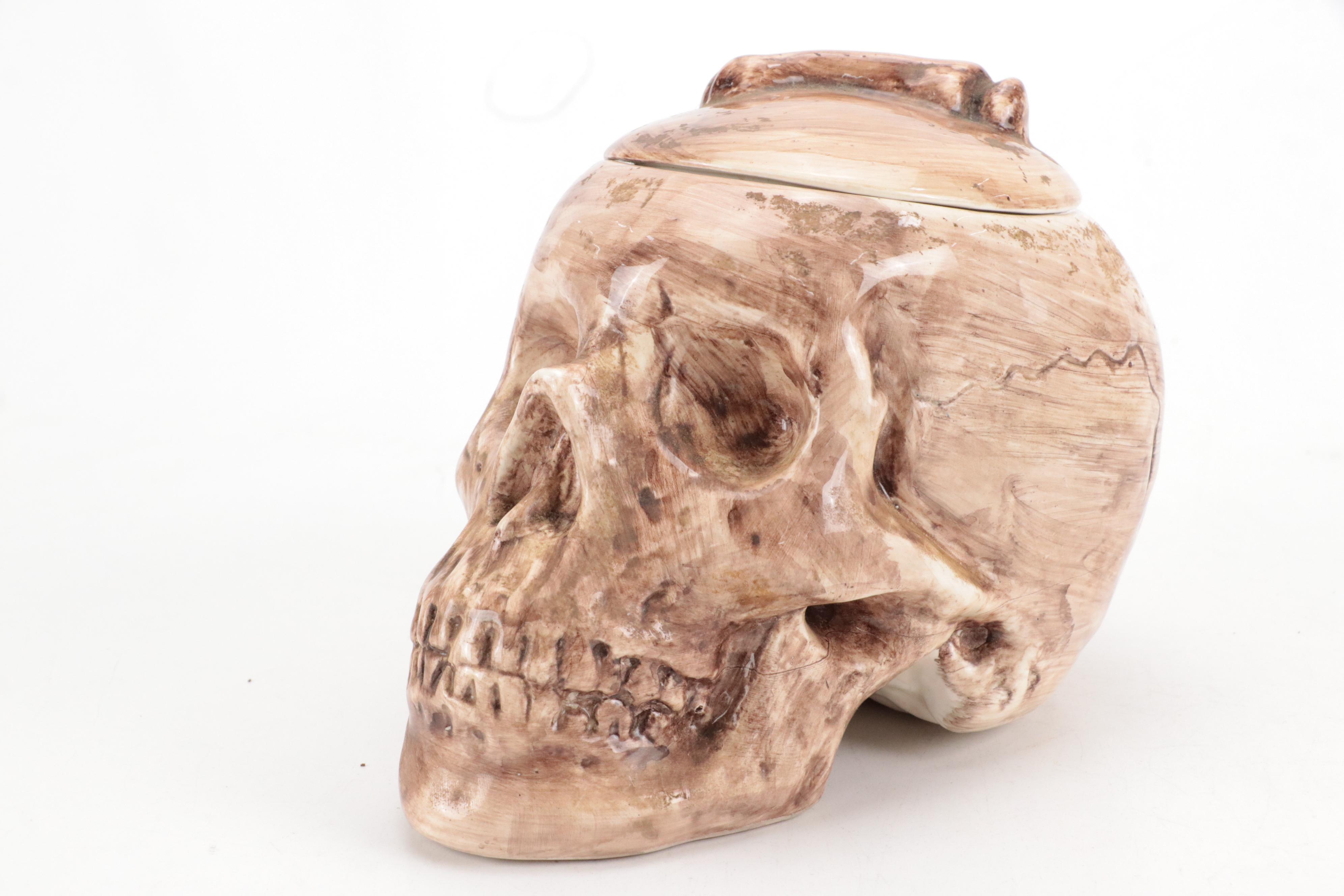 Dee Bee Co. Ceramic Skull Lidded Vessel and Other Troll Statue