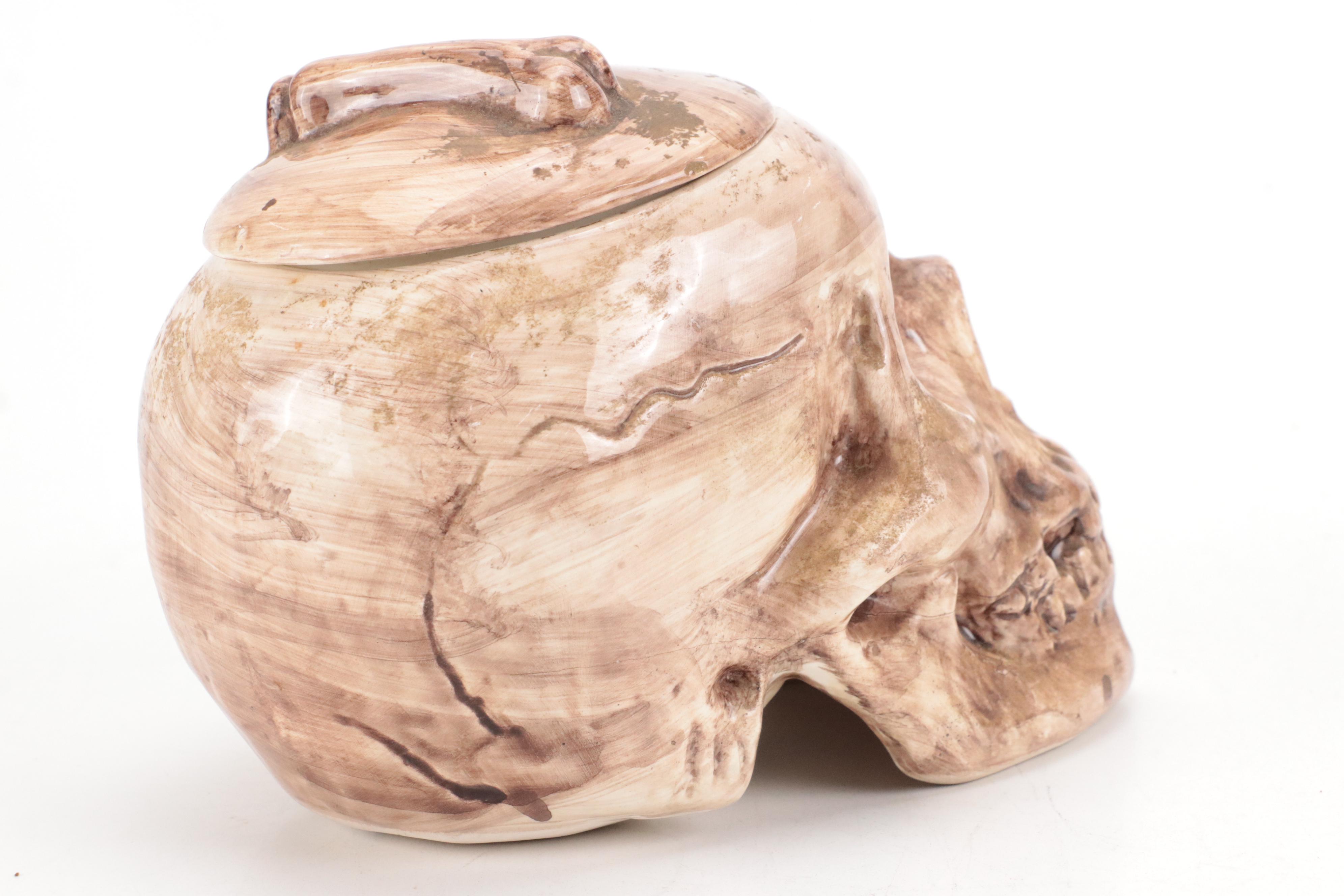 Dee Bee Co. Ceramic Skull Lidded Vessel and Other Troll Statue