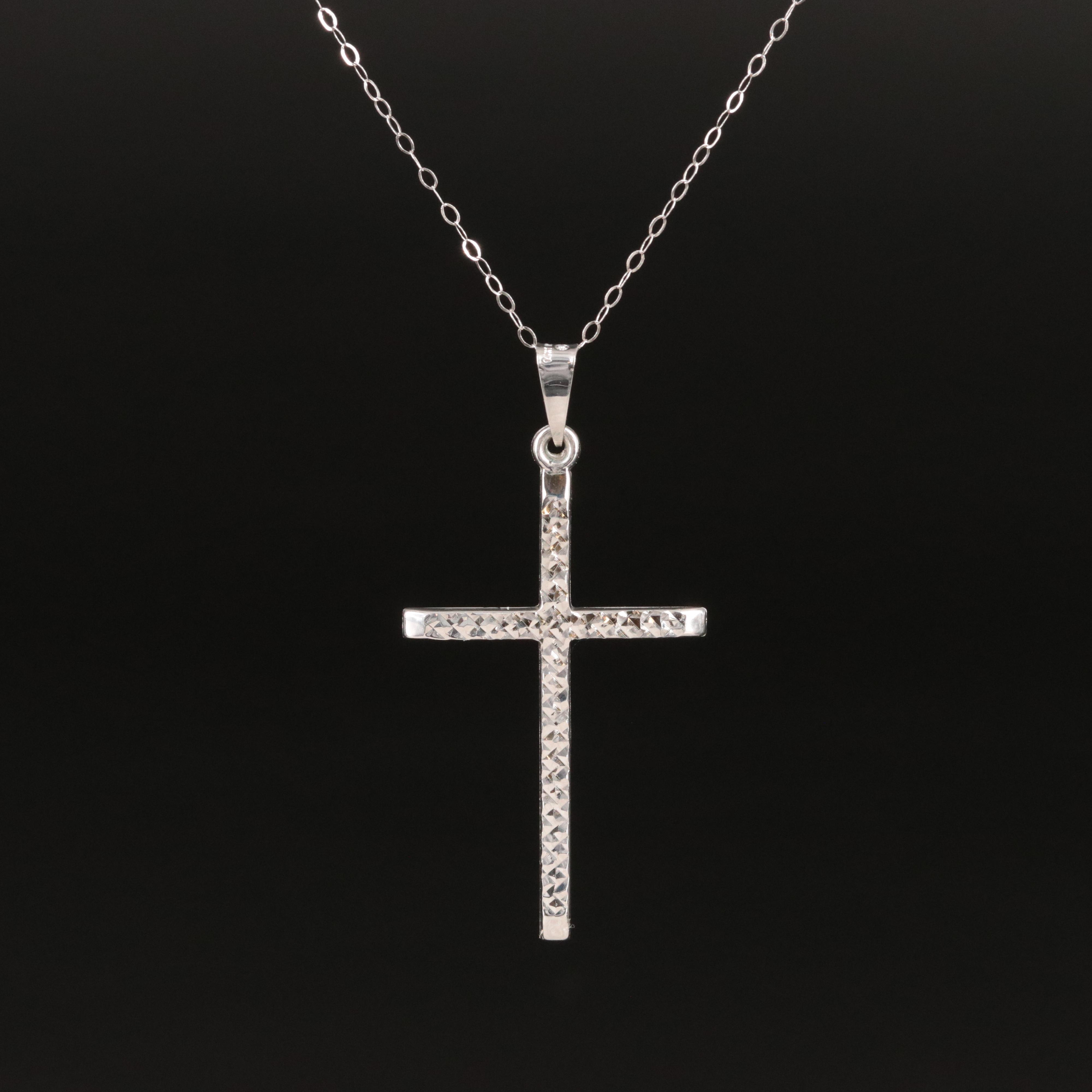 14K Diamond Cut Cross Pendant Necklace
