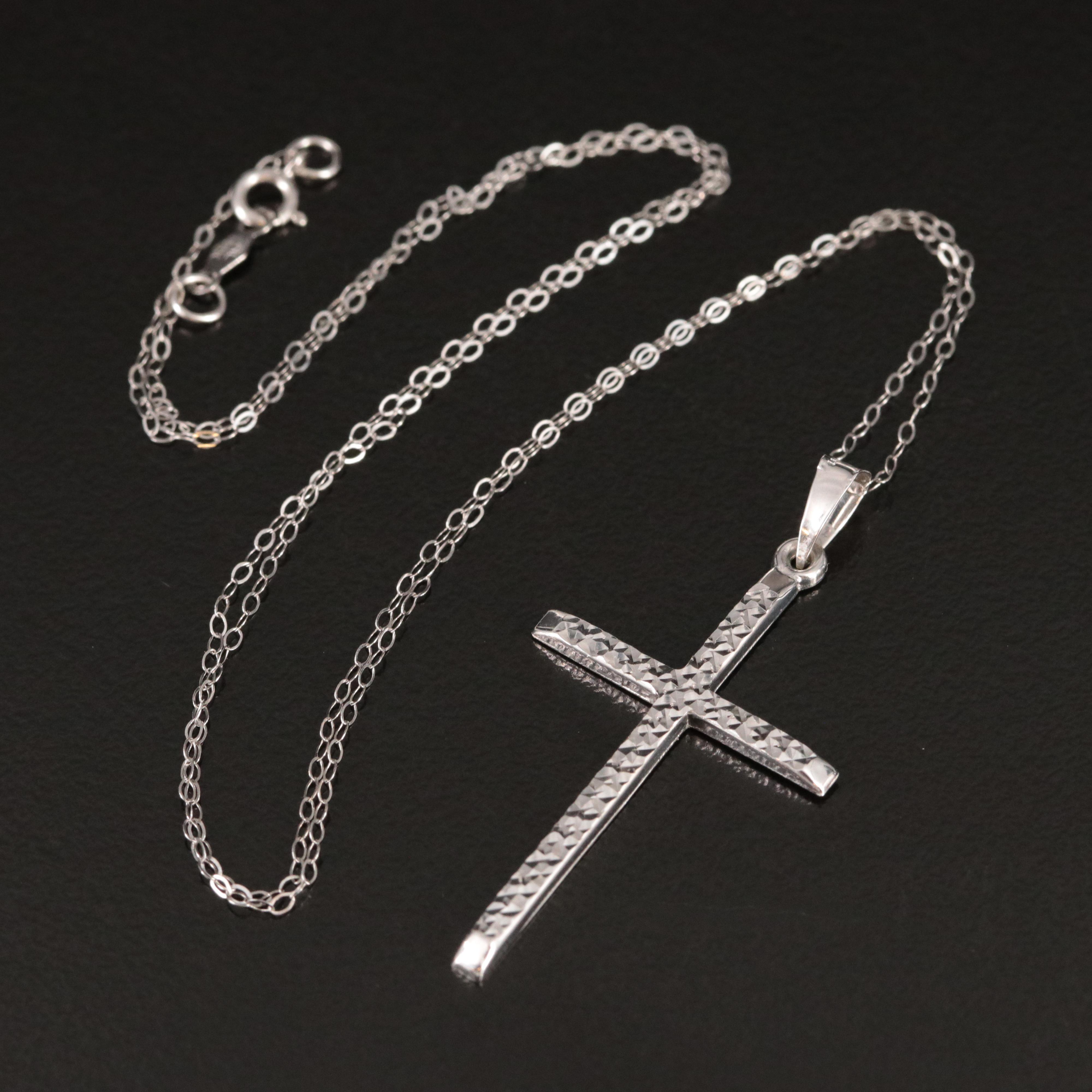 14K Diamond Cut Cross Pendant Necklace