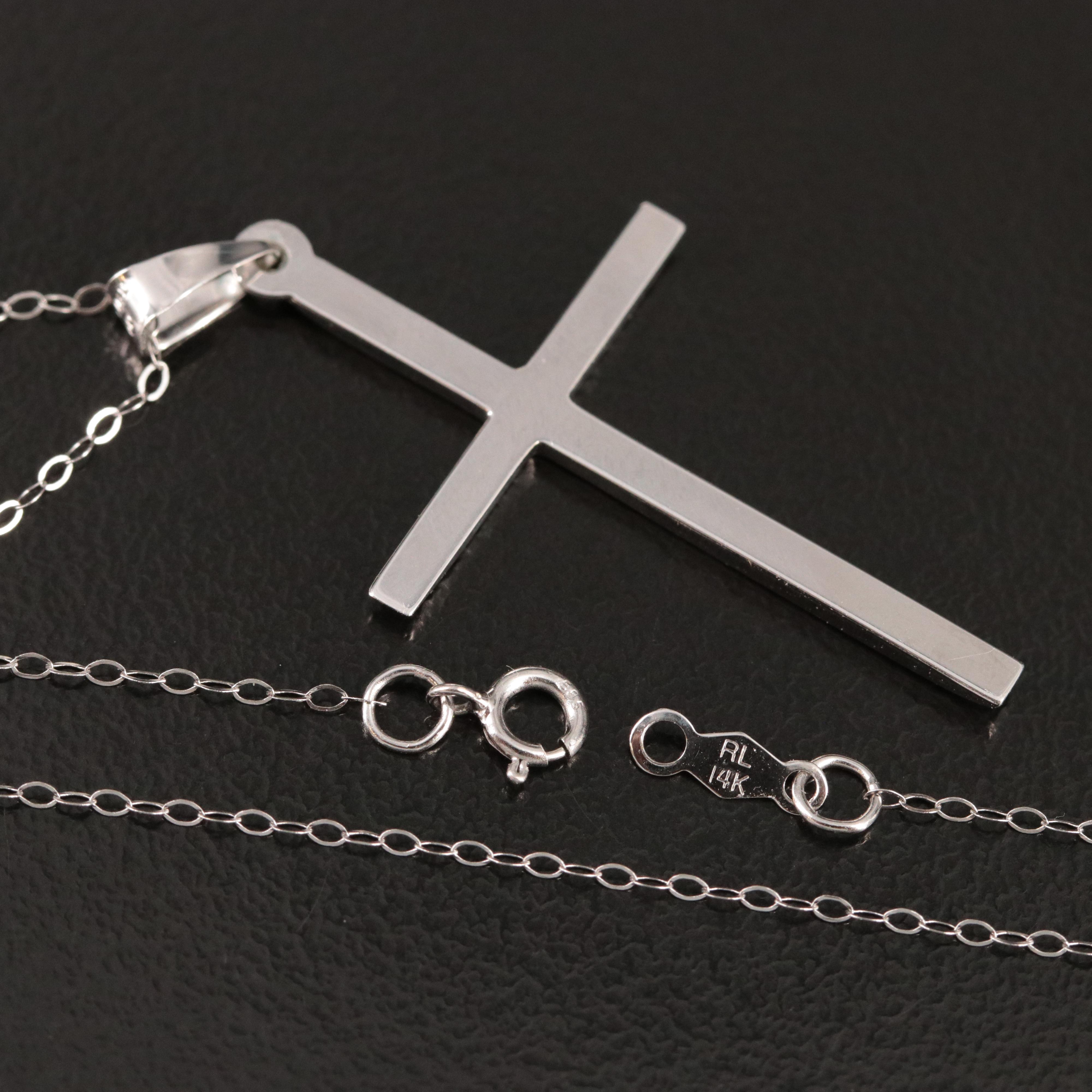 14K Diamond Cut Cross Pendant Necklace