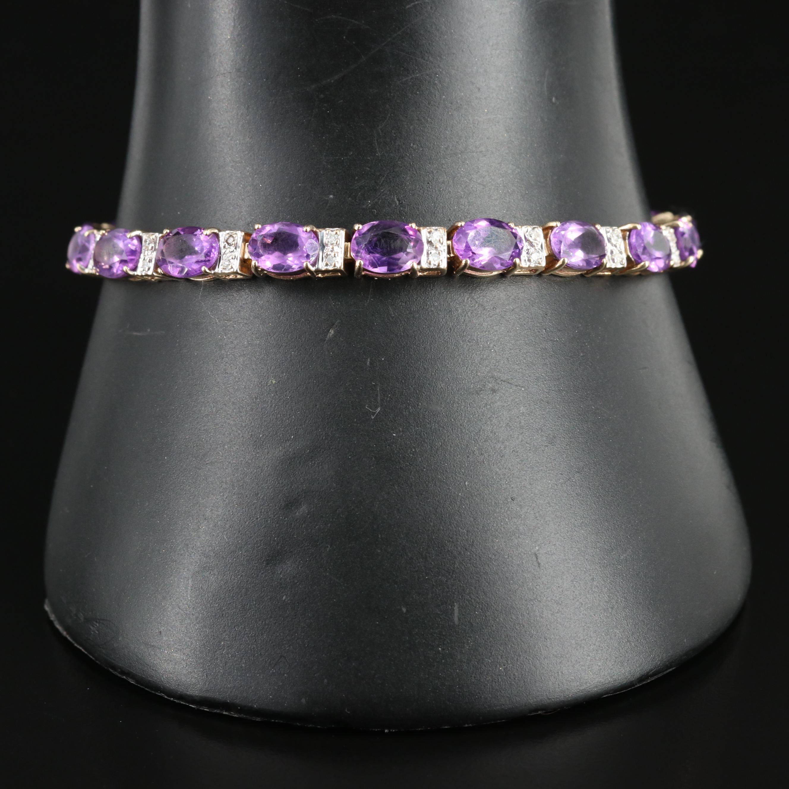 10K Amethyst and Diamond Bracelet