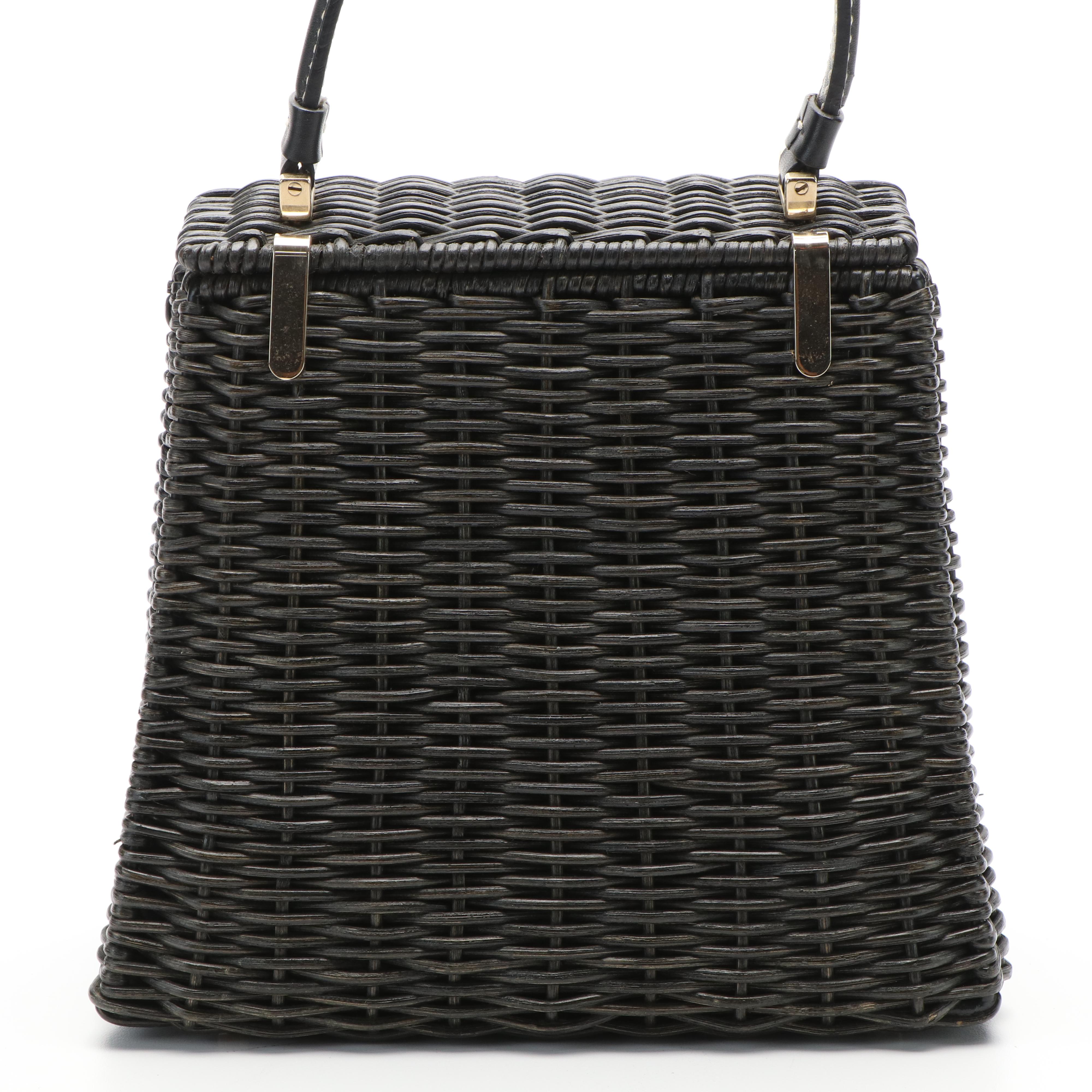 Salvatore Ferragamo Top Handle Gancini Black Wicker Kelly Bag