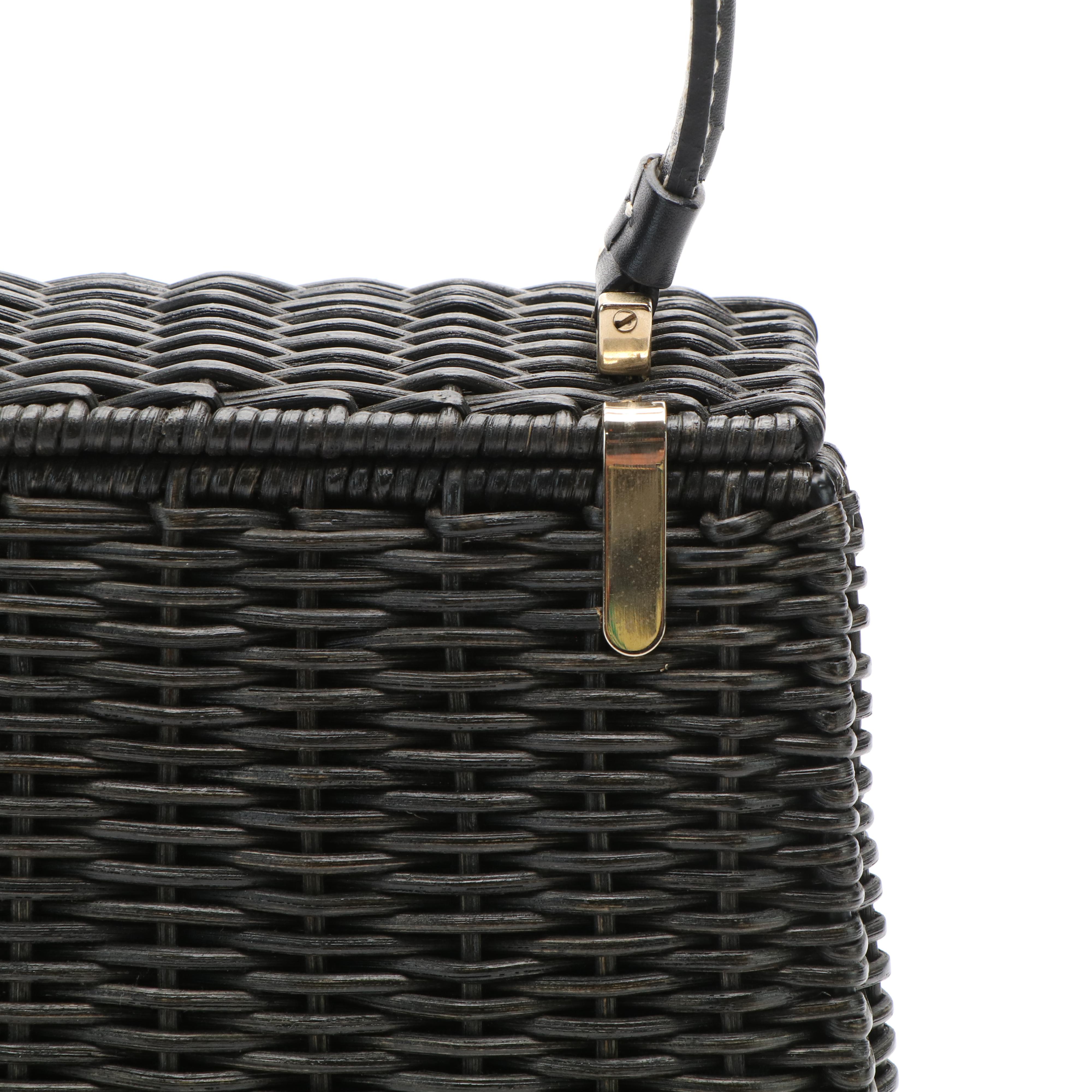 Salvatore Ferragamo Top Handle Gancini Black Wicker Kelly Bag