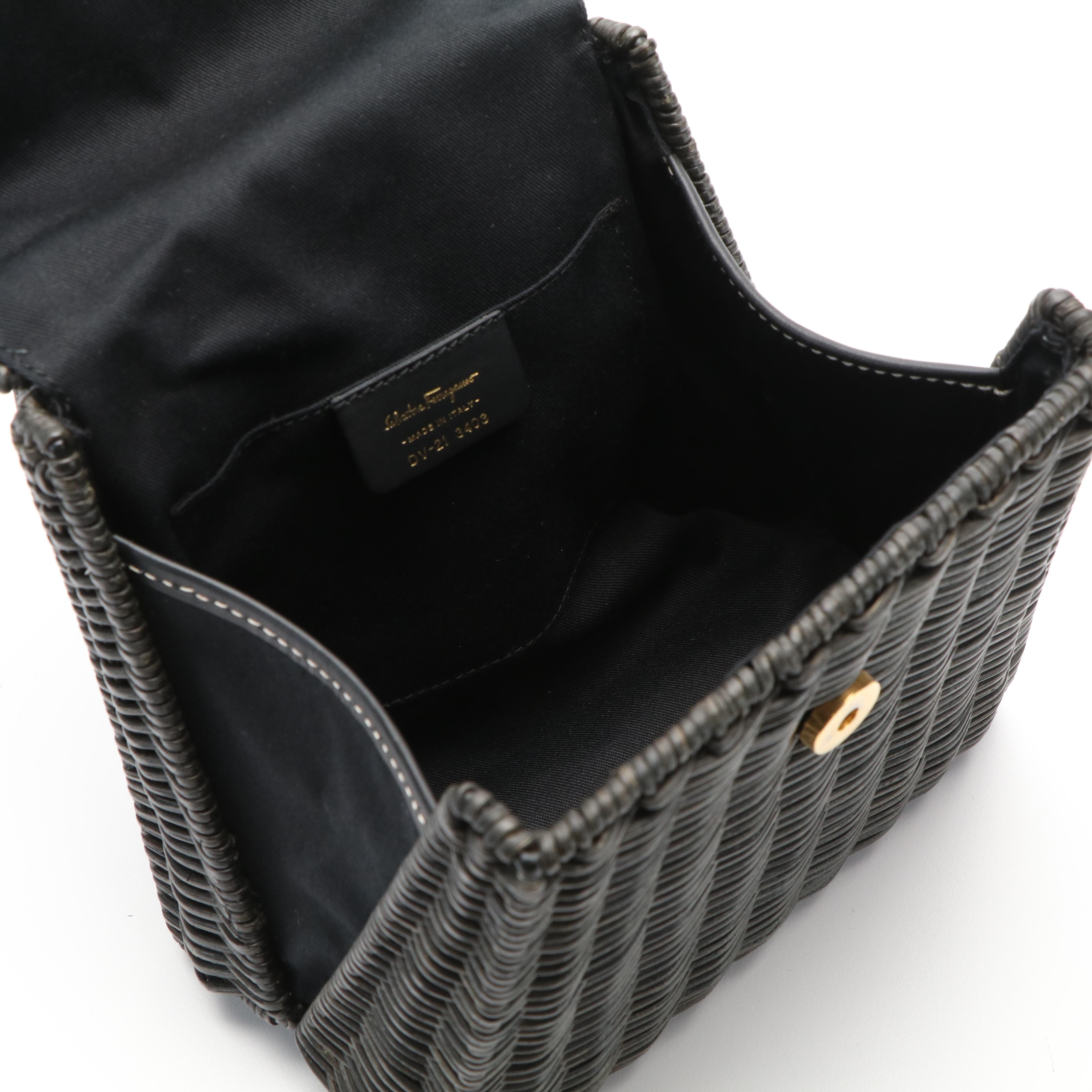 Salvatore Ferragamo Top Handle Gancini Black Wicker Kelly Bag