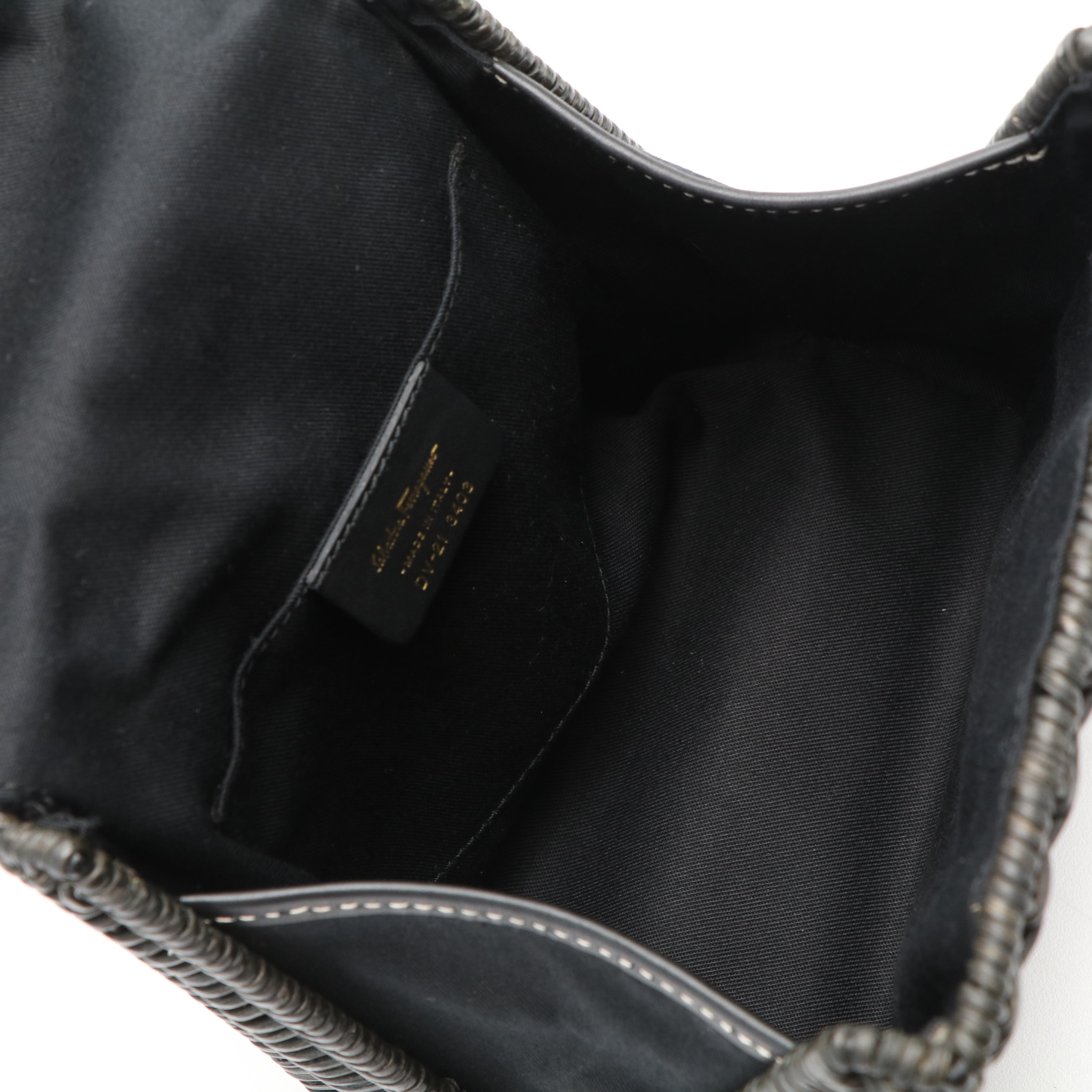 Salvatore Ferragamo Top Handle Gancini Black Wicker Kelly Bag