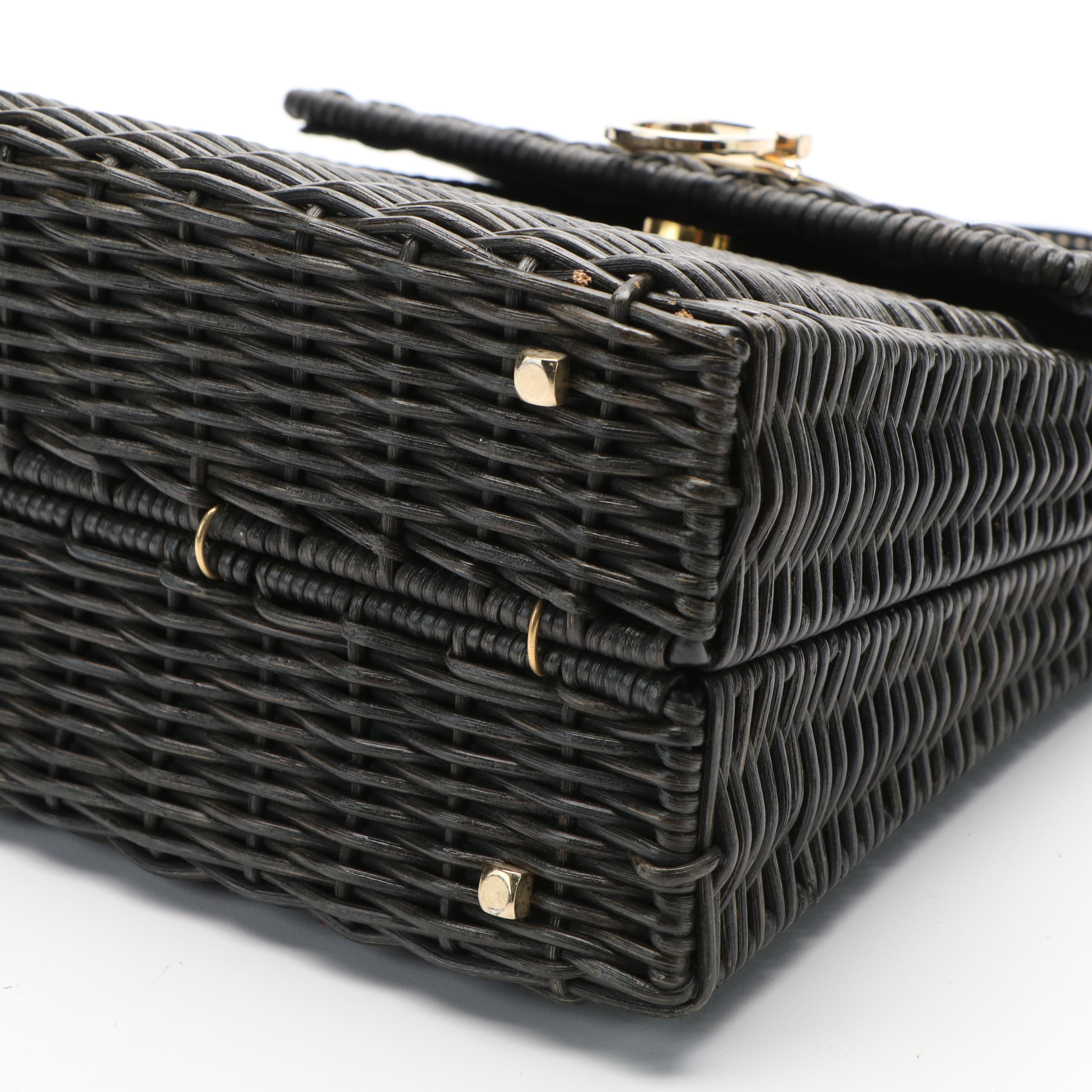 Salvatore Ferragamo Top Handle Gancini Black Wicker Kelly Bag