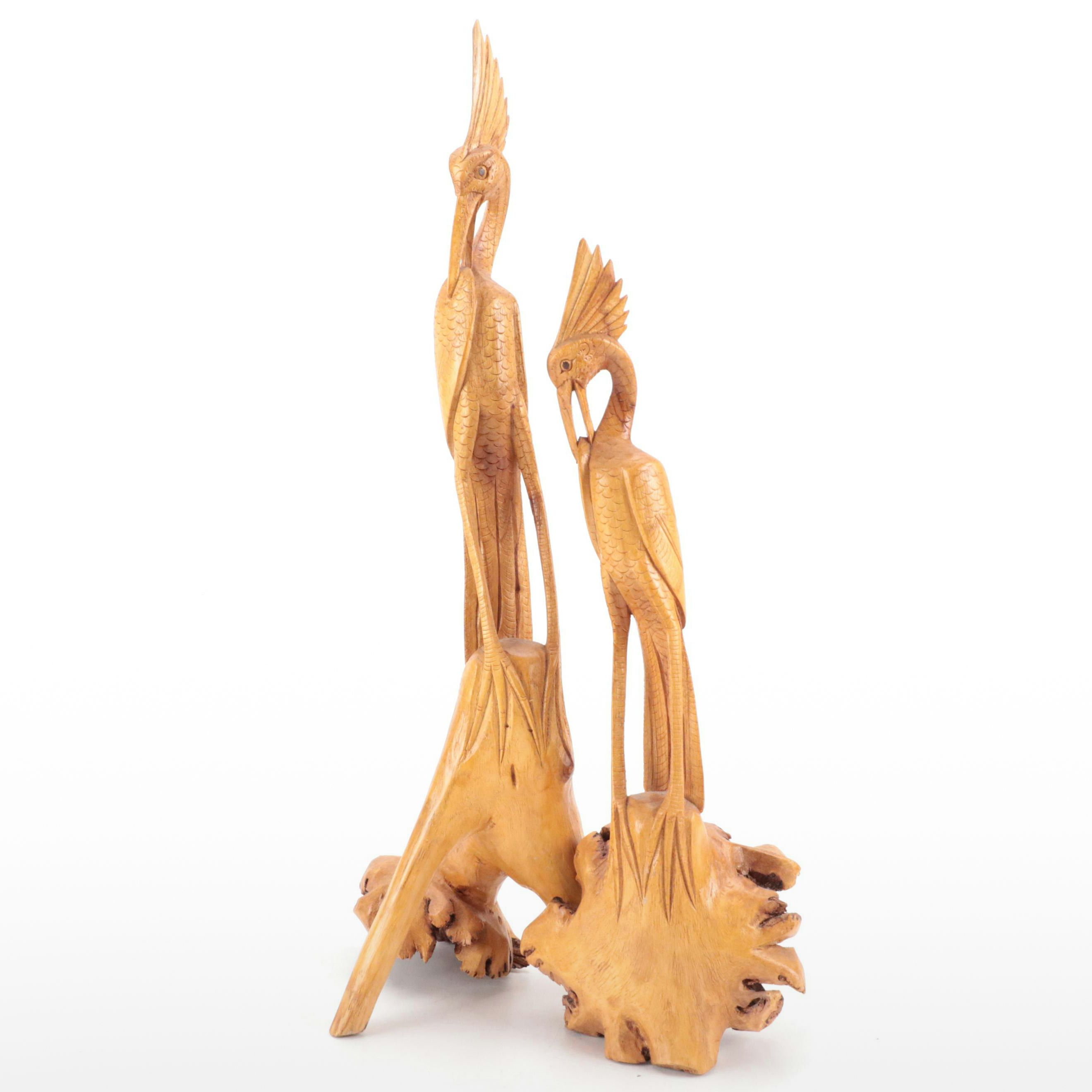 Balinese Hand-Carved Rootwood Egret Figurines