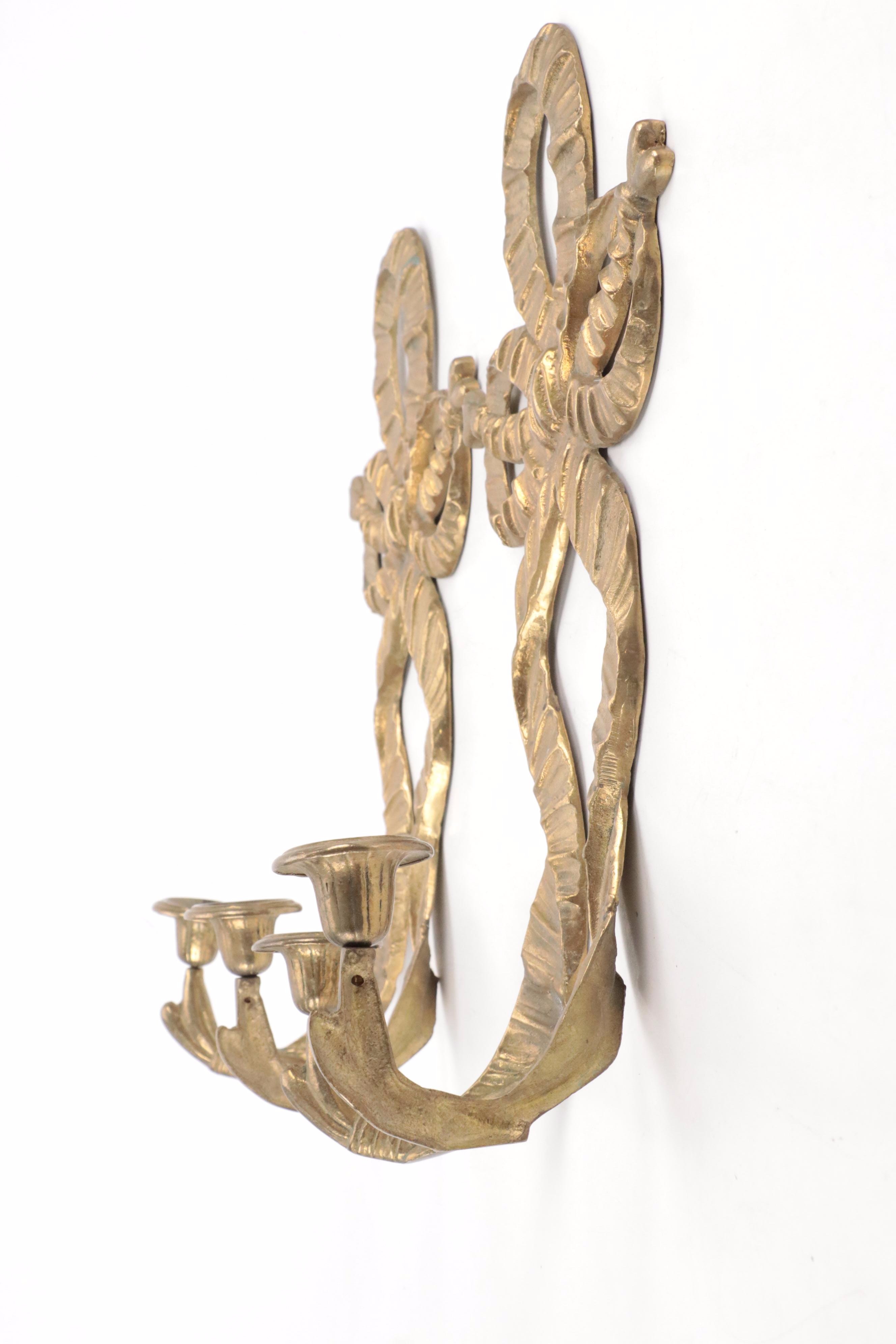 Regency Style Gilt Metal Bow Candle Wall Sconces