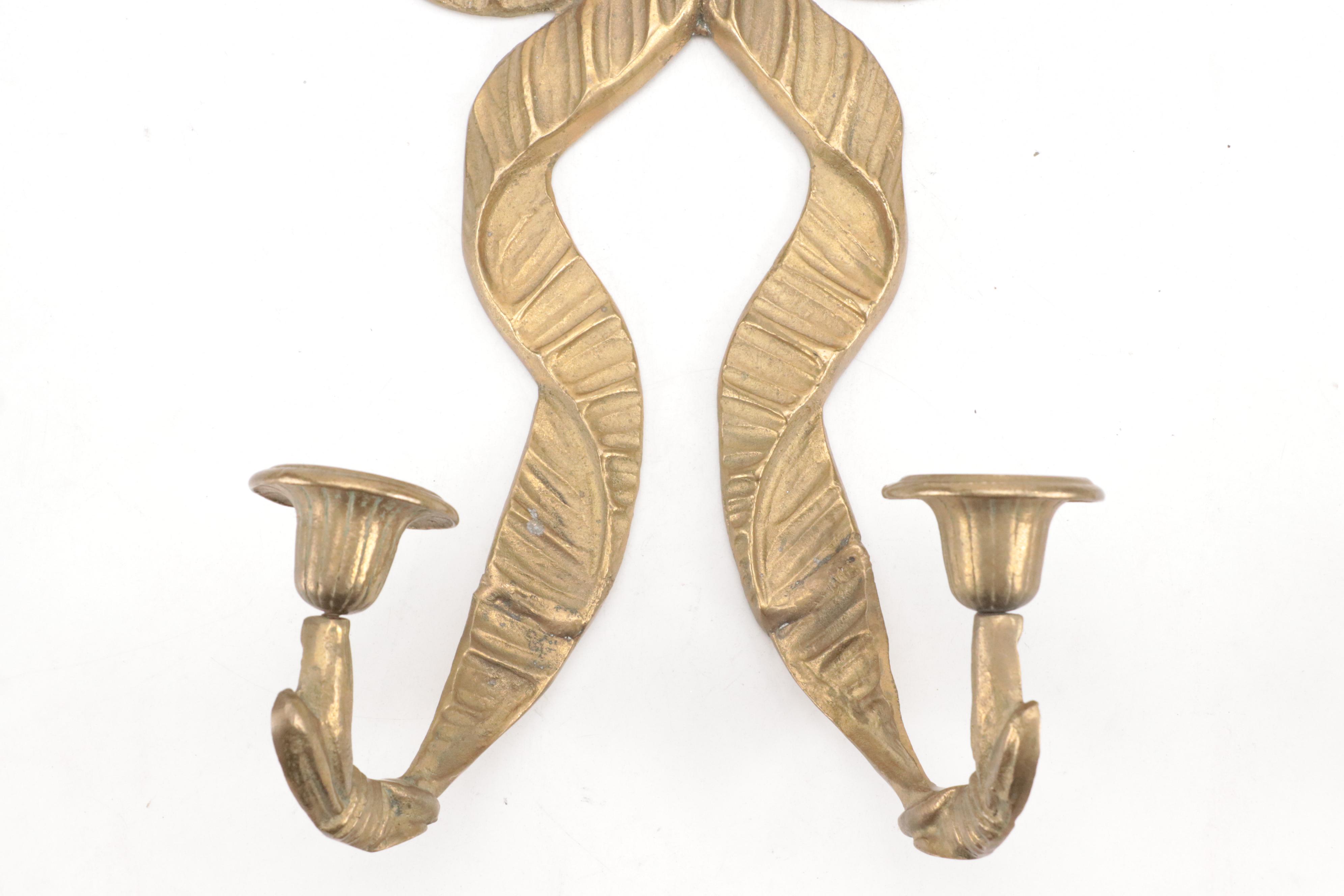 Regency Style Gilt Metal Bow Candle Wall Sconces