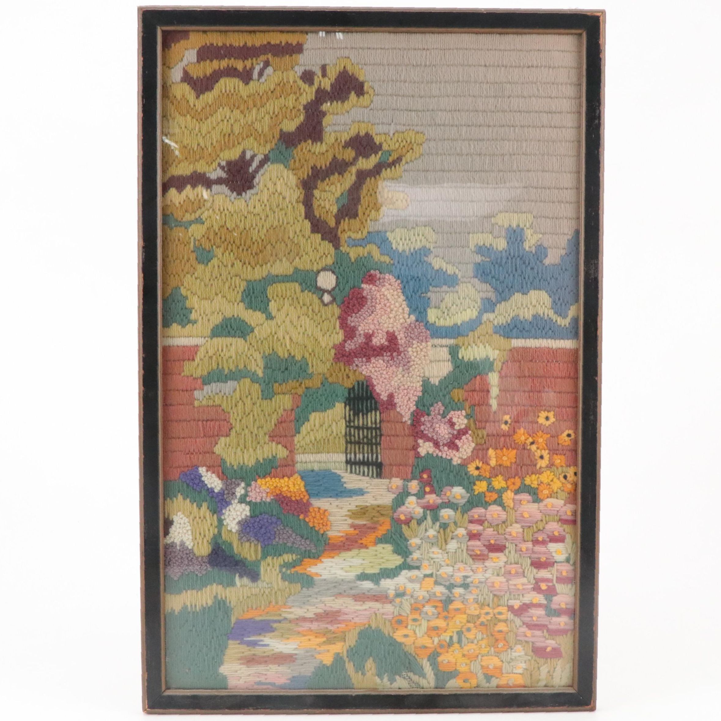 Framed Needlepoint of Garden Scene