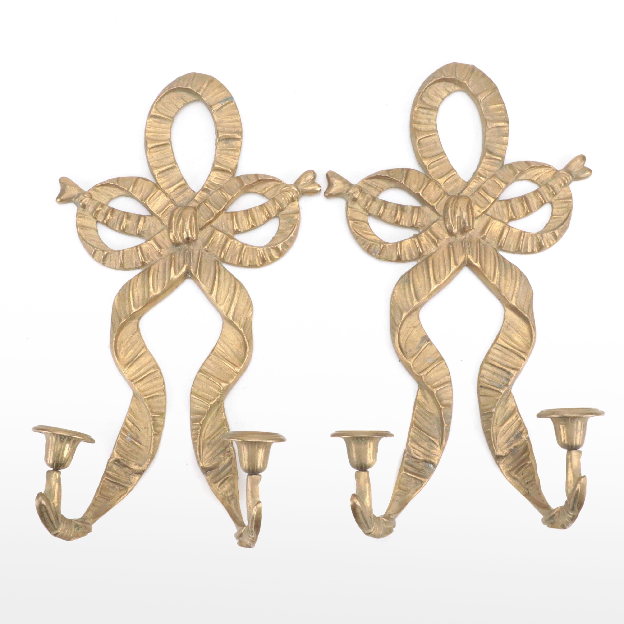 Regency Style Gilt Metal Bow Candle Wall Sconces