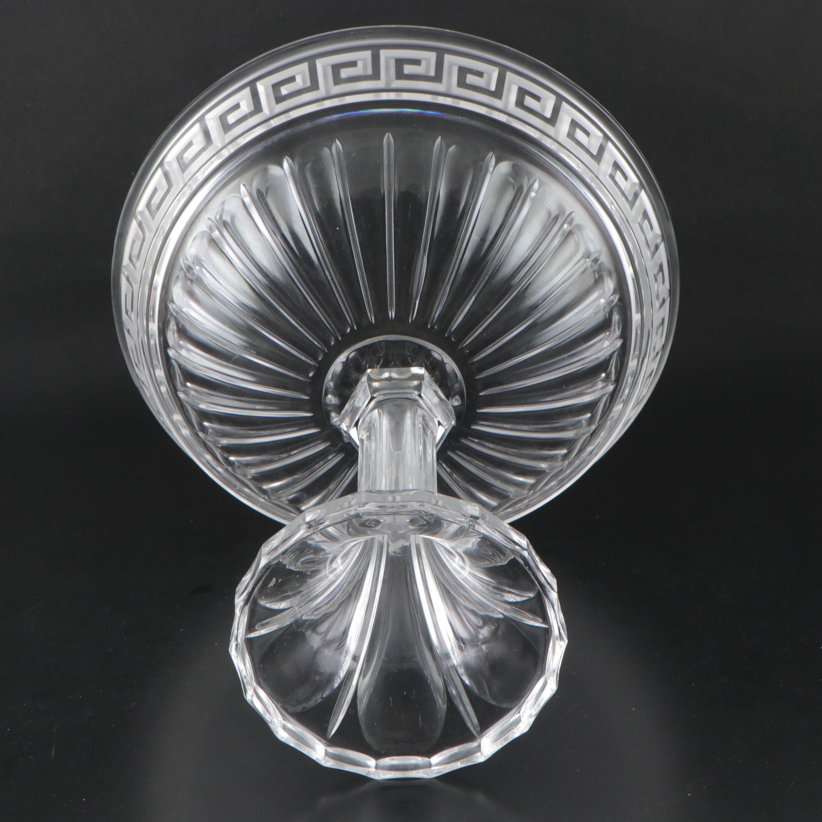 Greek Key Pattern Pressed Glass Compote with Mirrored Plateau