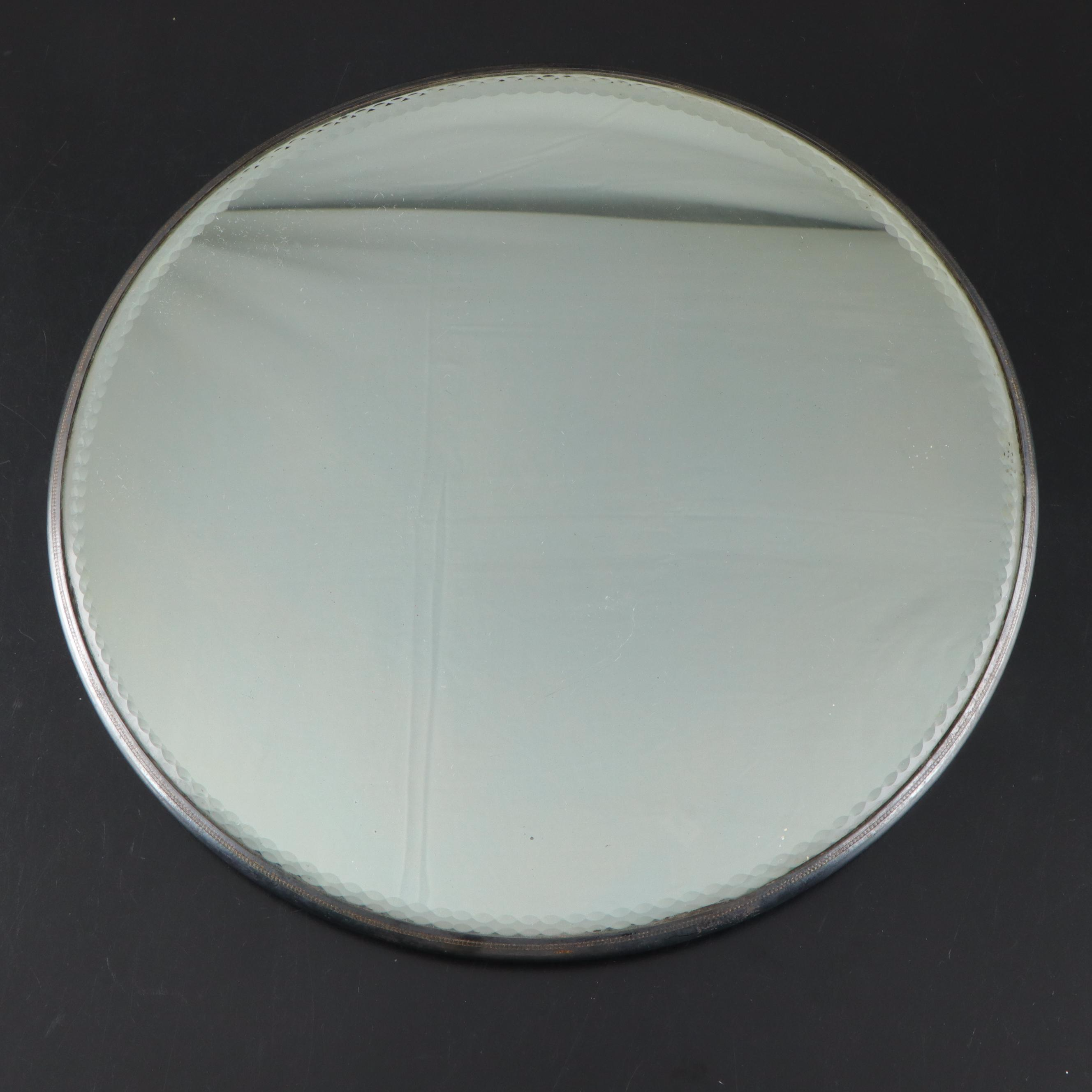 Greek Key Pattern Pressed Glass Compote with Mirrored Plateau