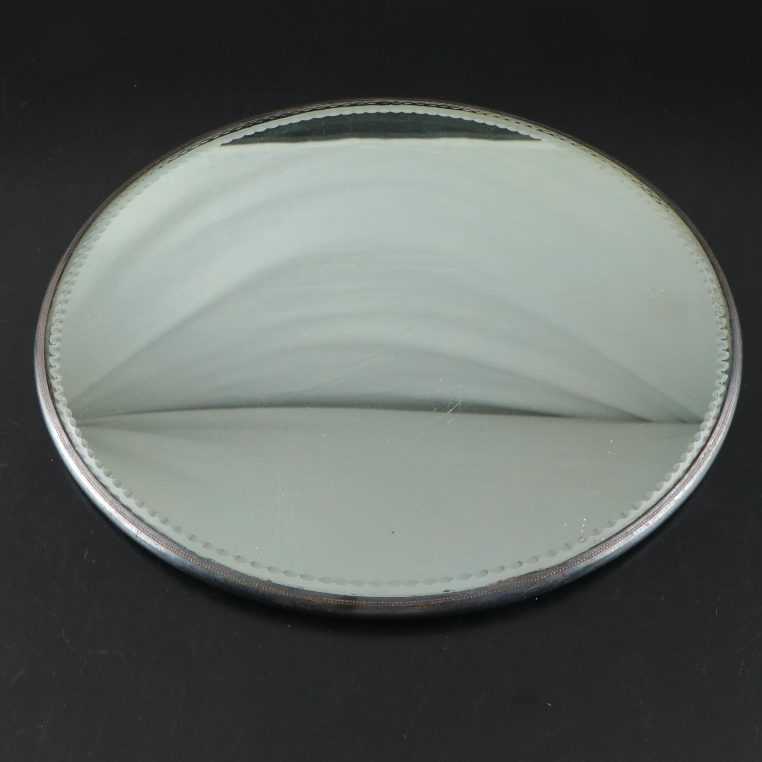 Greek Key Pattern Pressed Glass Compote with Mirrored Plateau