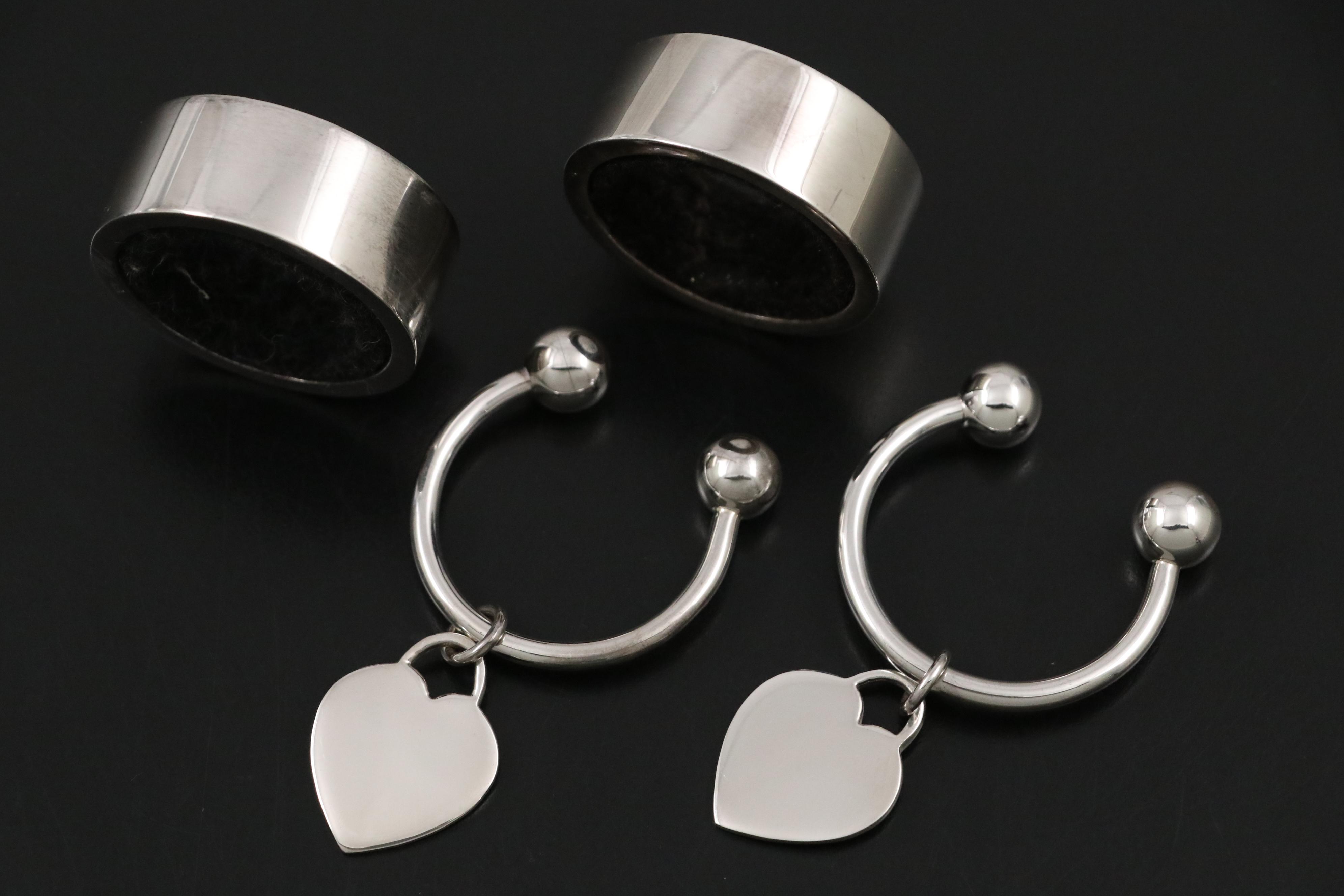 Sterling Silver Letter Opener, Trays, Hoop Key Rings and Wine Bottle Collars