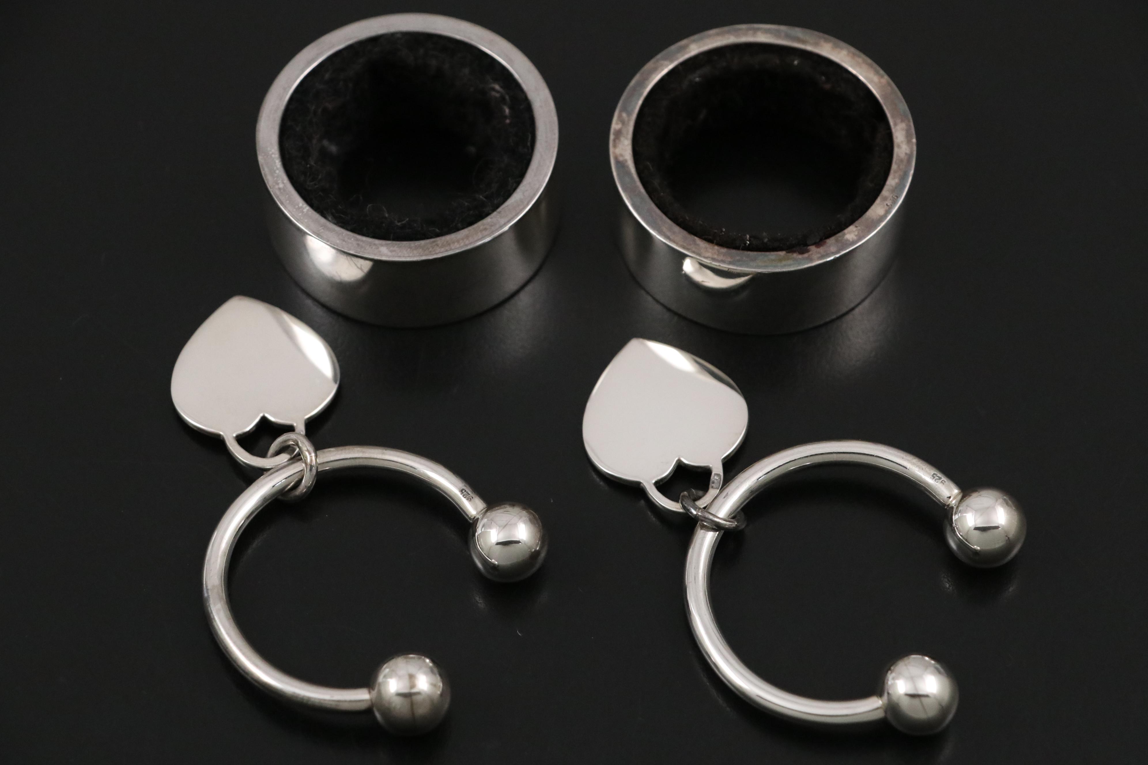 Sterling Silver Letter Opener, Trays, Hoop Key Rings and Wine Bottle Collars