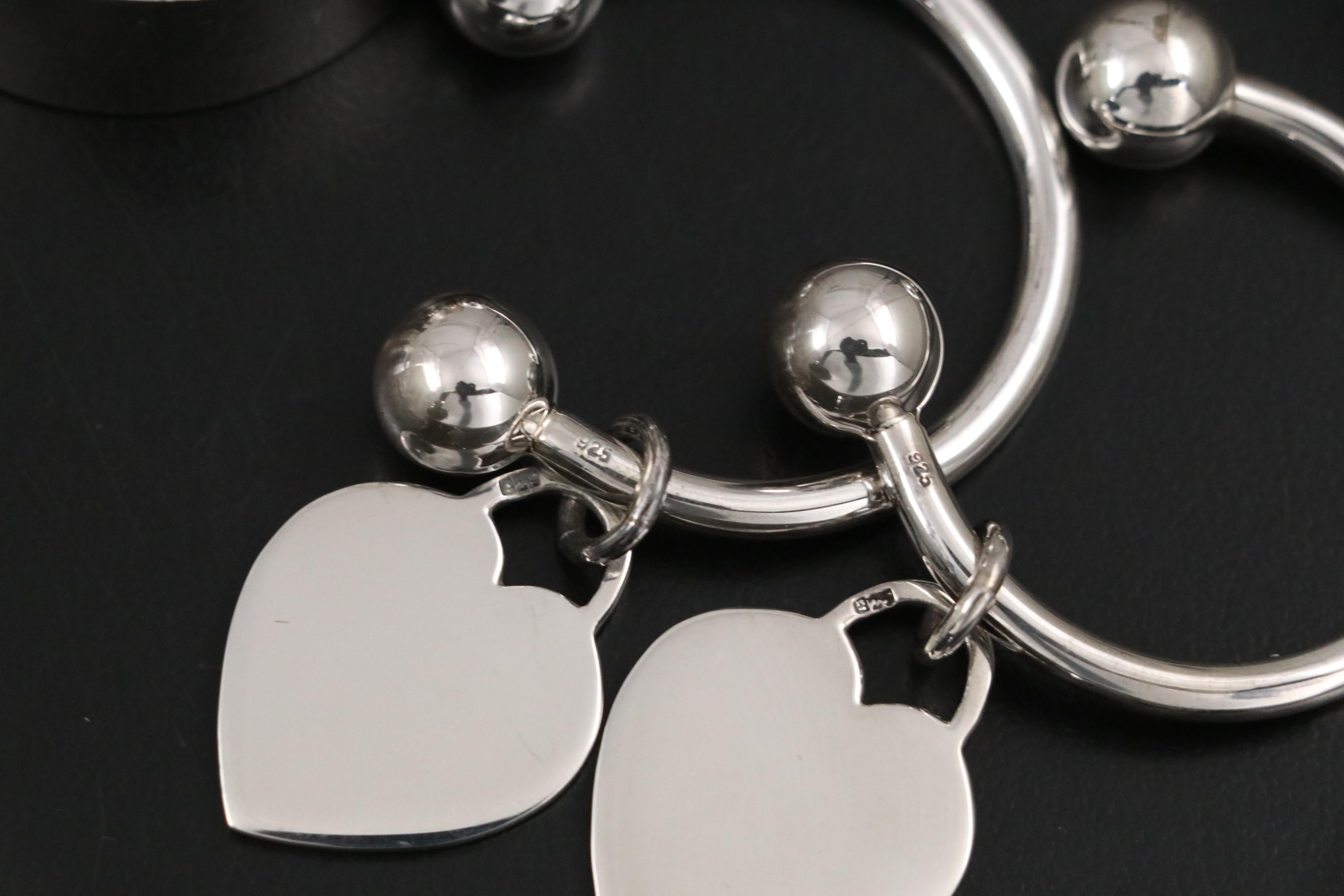 Sterling Silver Letter Opener, Trays, Hoop Key Rings and Wine Bottle Collars