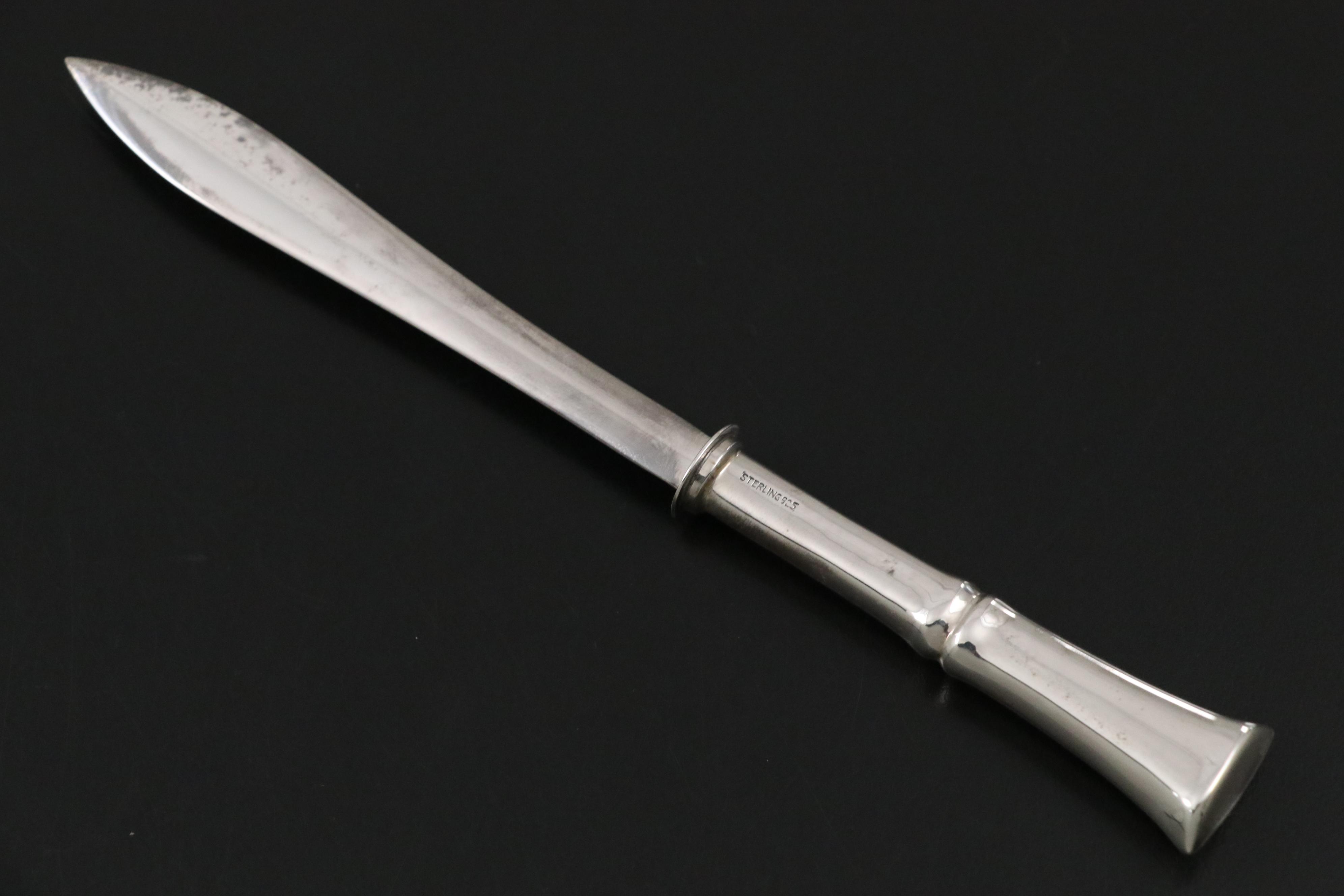 Sterling Silver Letter Opener, Trays, Hoop Key Rings and Wine Bottle Collars