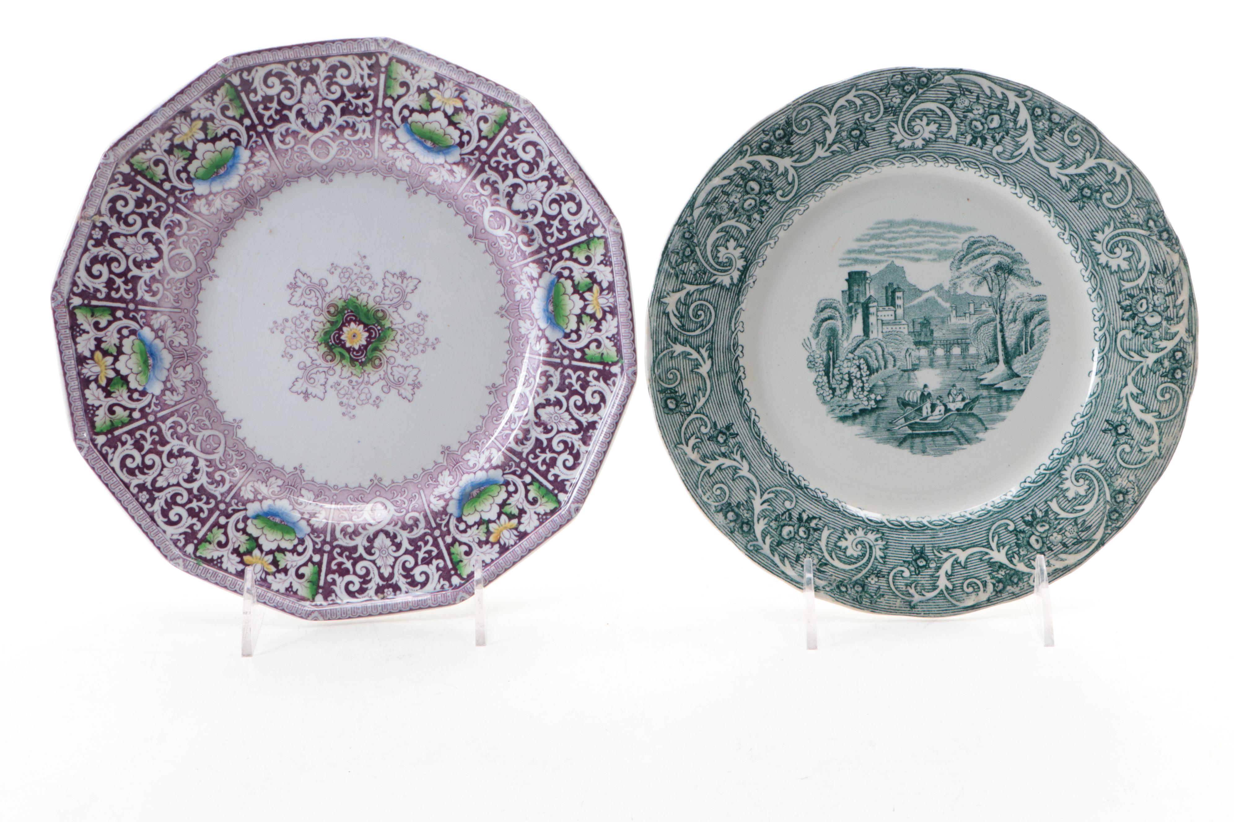 English "Rhine" Plate with Mulberry Transferware Tableware, 19th Century
