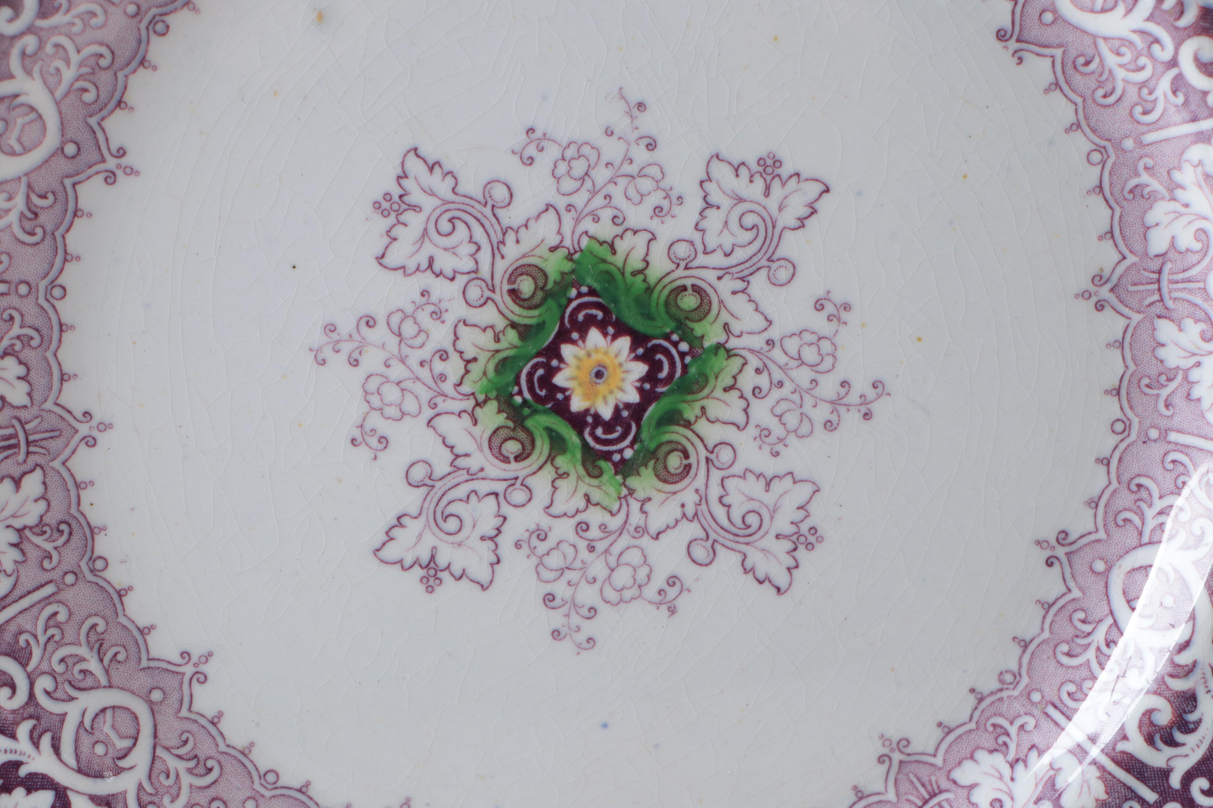 English "Rhine" Plate with Mulberry Transferware Tableware, 19th Century