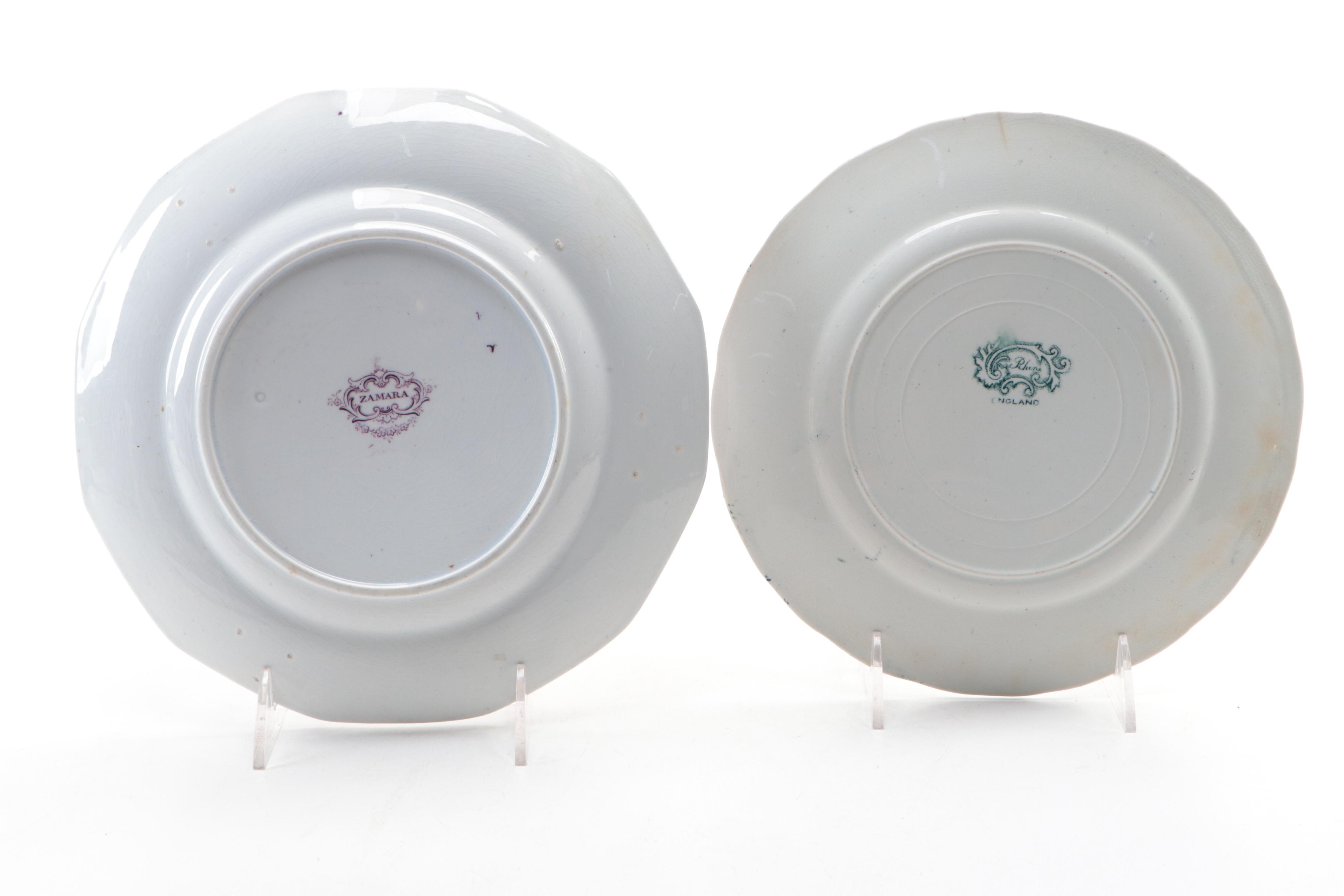 English "Rhine" Plate with Mulberry Transferware Tableware, 19th Century