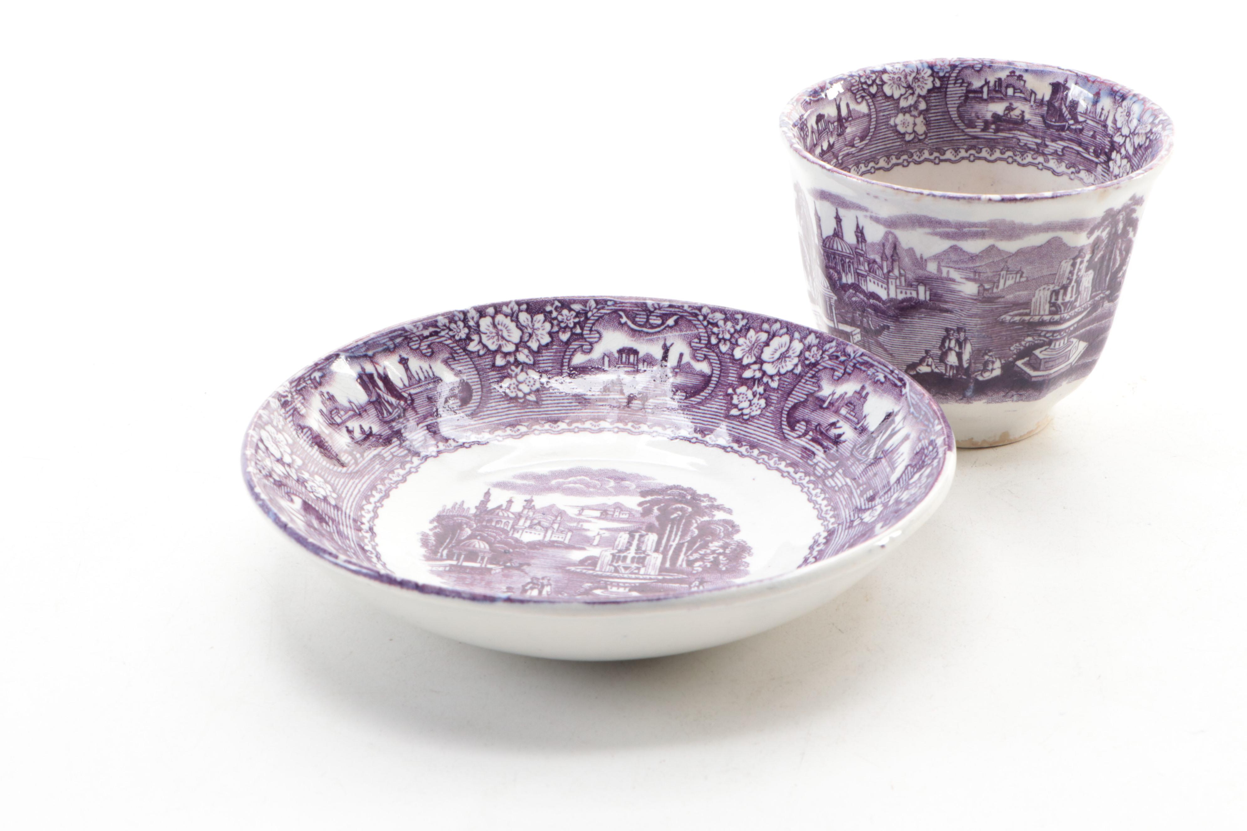 English "Rhine" Plate with Mulberry Transferware Tableware, 19th Century