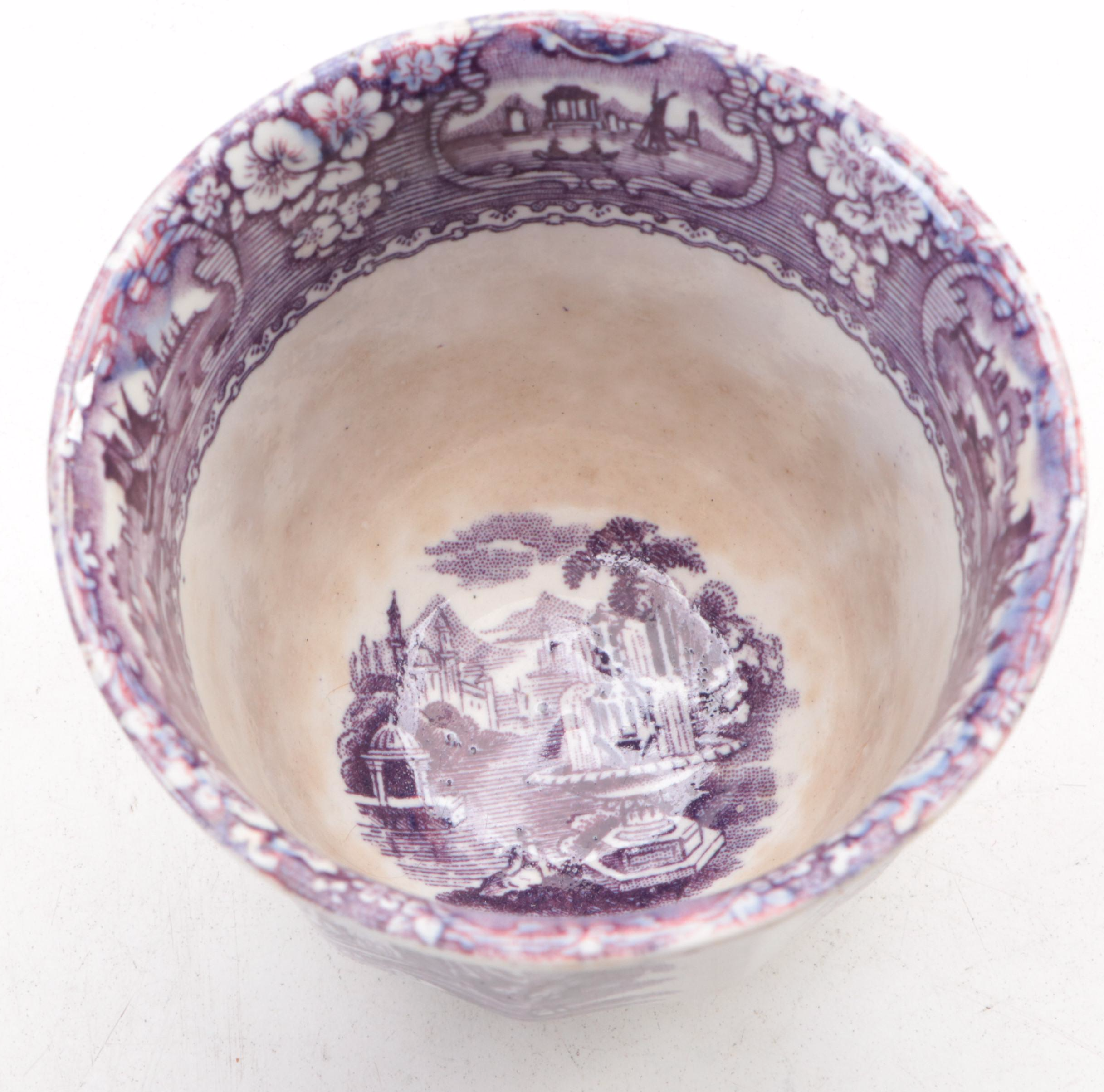 English "Rhine" Plate with Mulberry Transferware Tableware, 19th Century