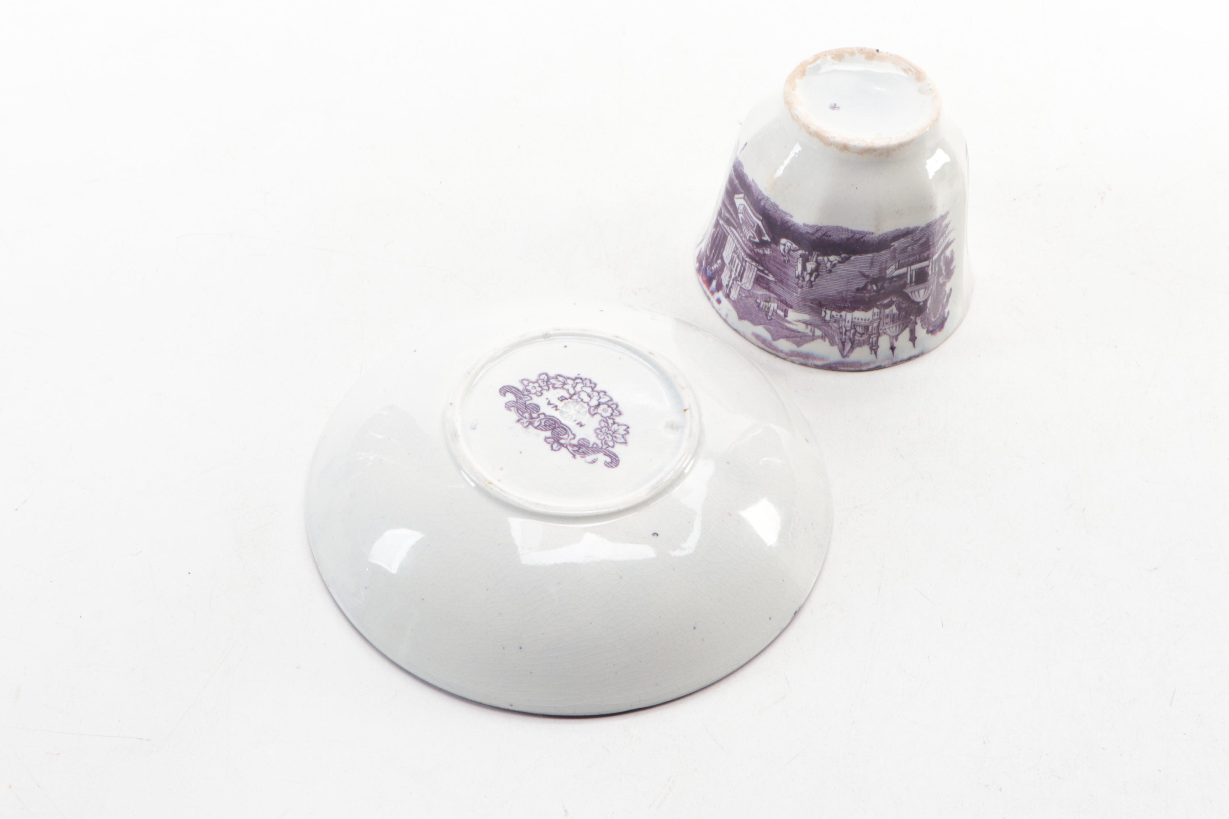 English "Rhine" Plate with Mulberry Transferware Tableware, 19th Century