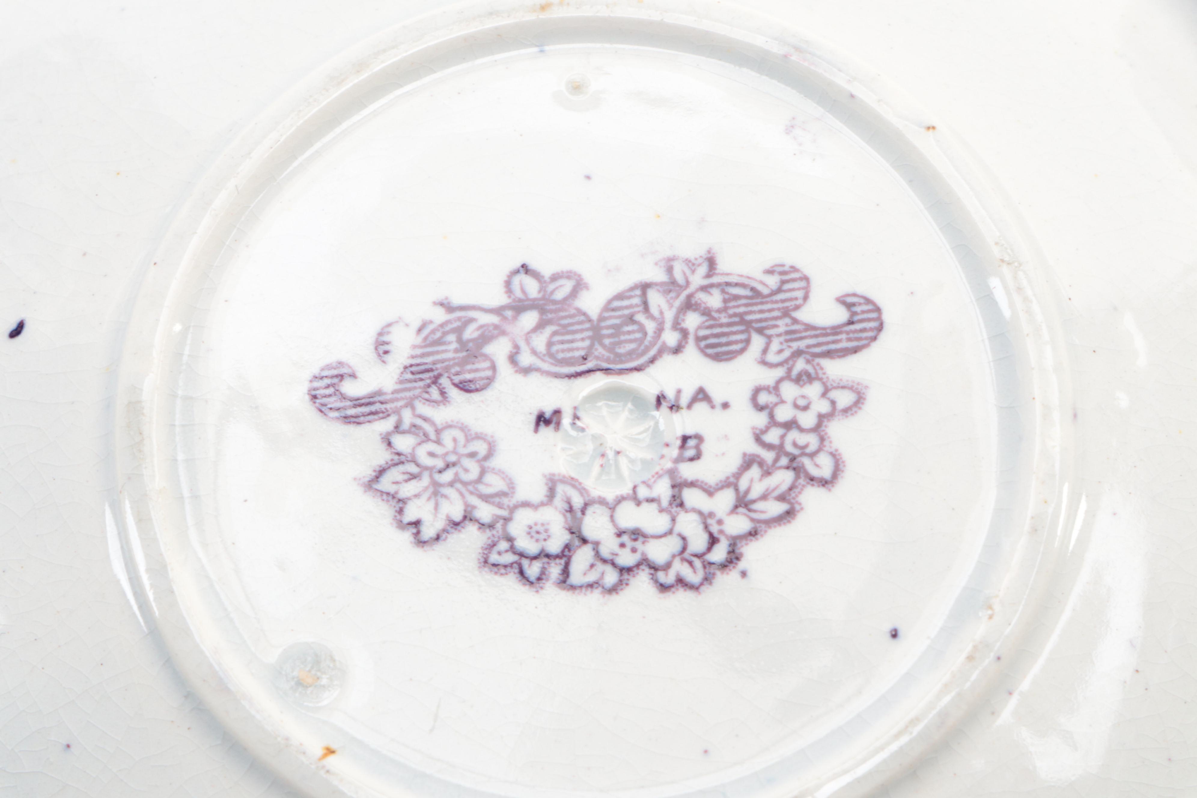 English "Rhine" Plate with Mulberry Transferware Tableware, 19th Century
