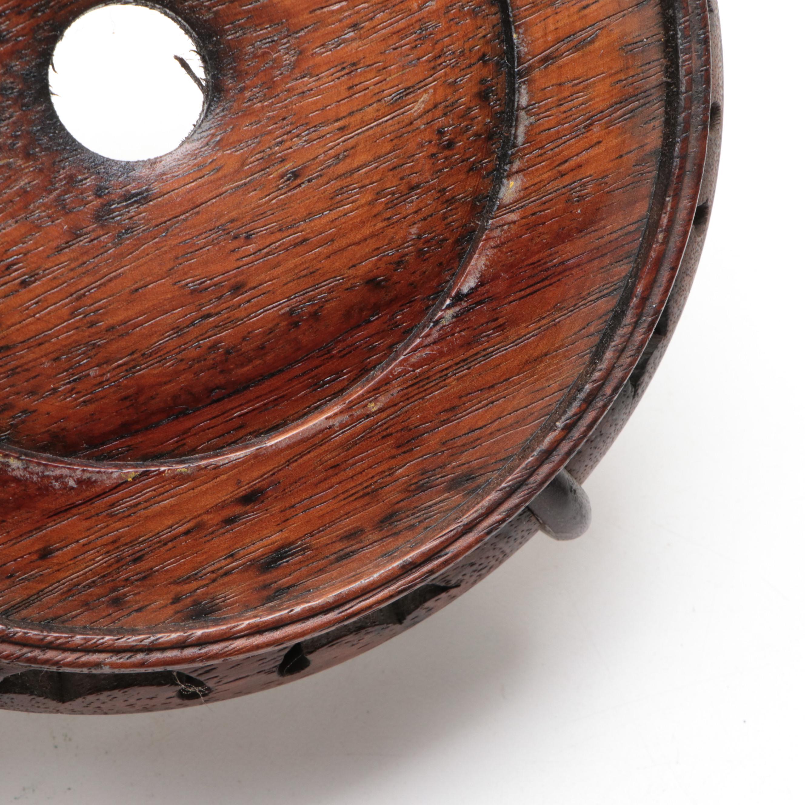 Fish Motif Ceramic Vase with Finished Wood Stand