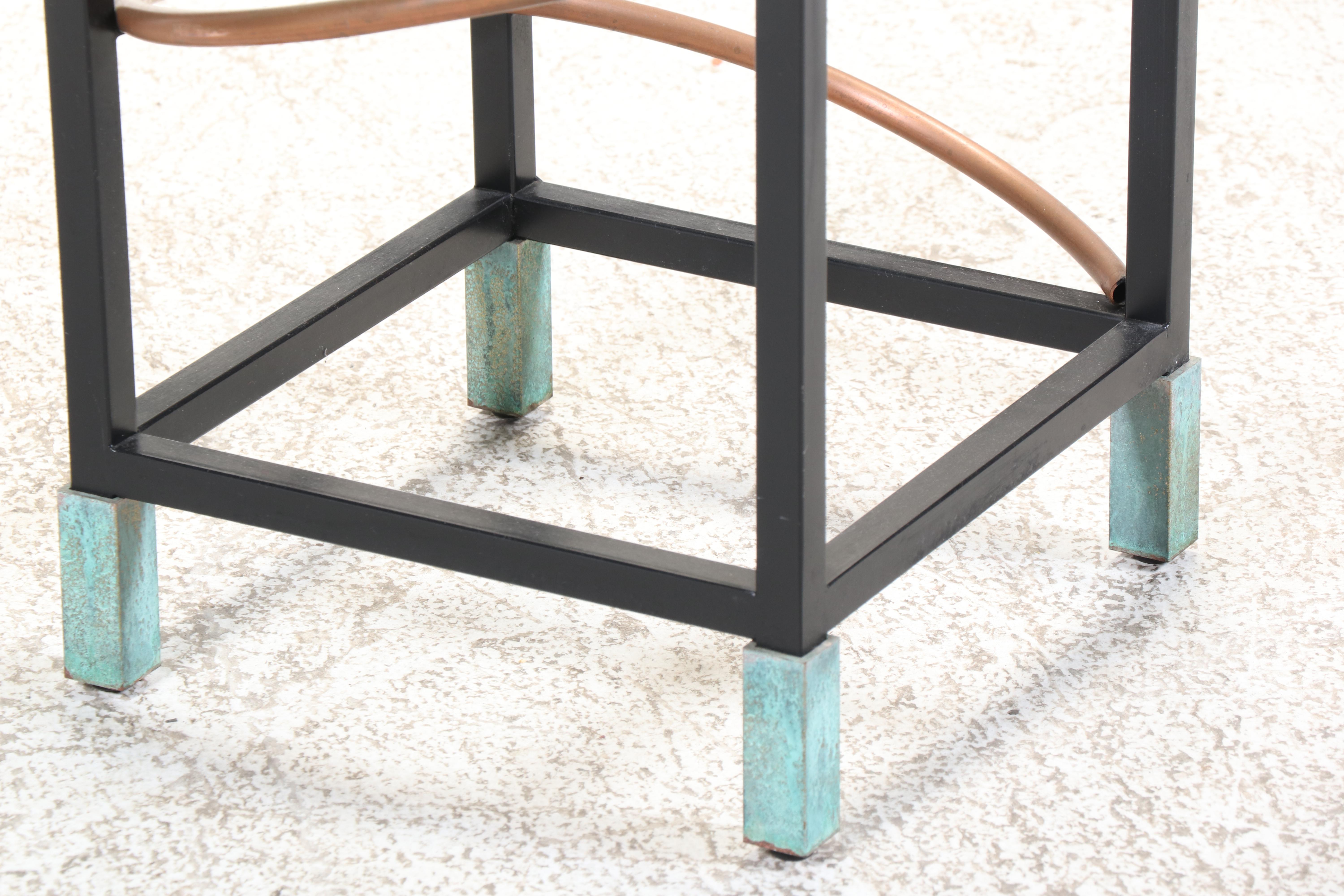 Postmodernist Powder-Coated Metal, Copper, and Frosted Glass Console Table