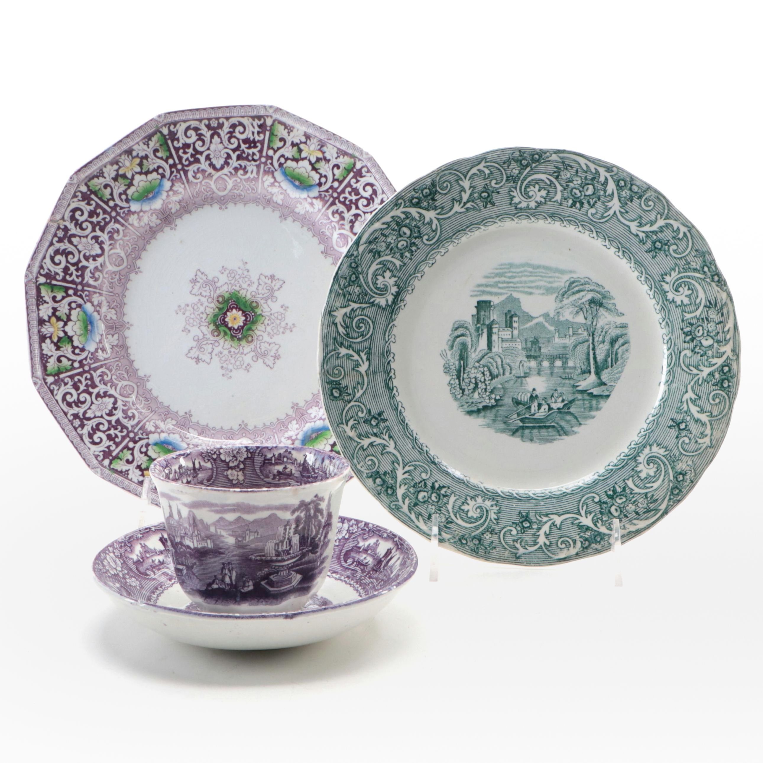 English "Rhine" Plate with Mulberry Transferware Tableware, 19th Century