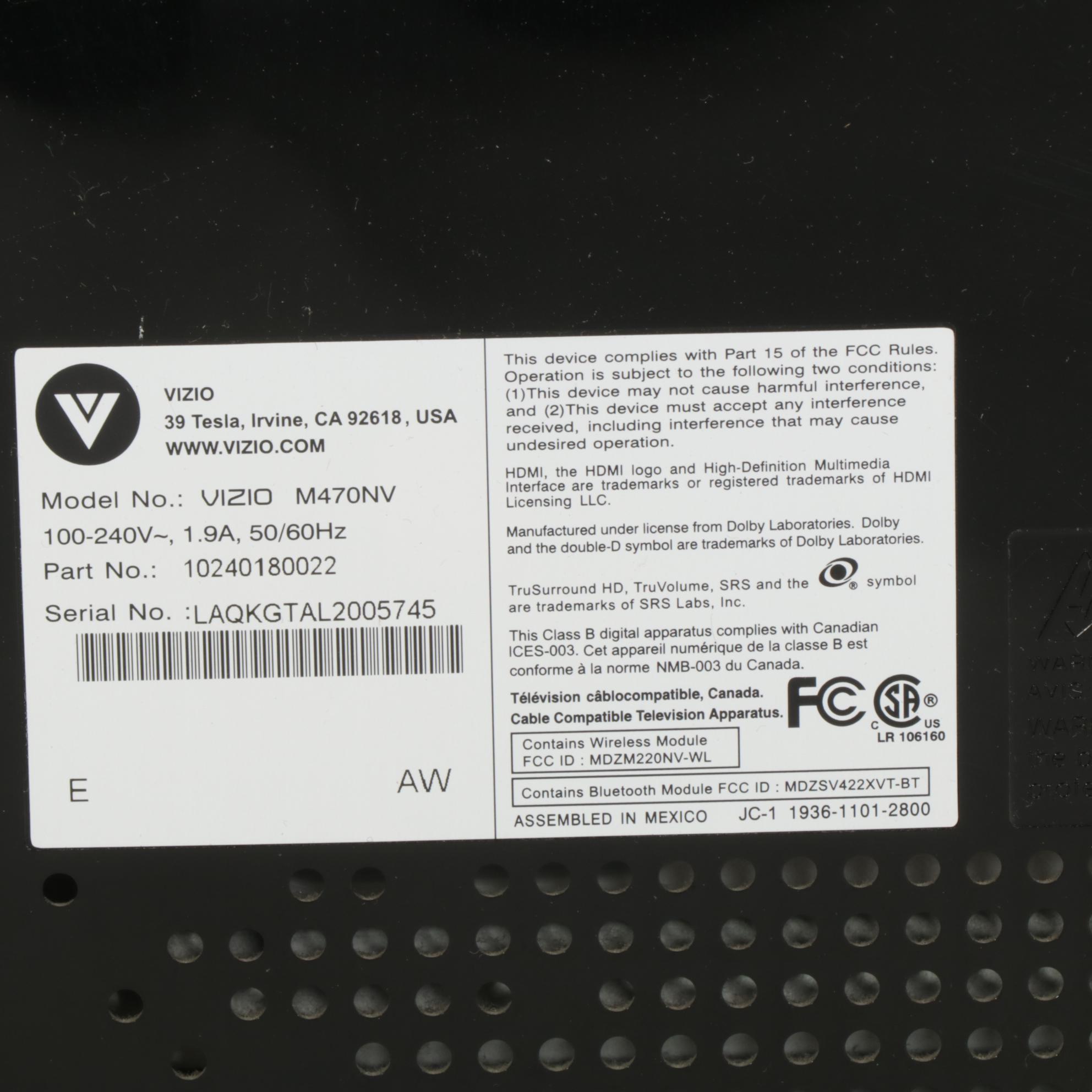 Vizio 47" LED-LCD HDTV with Stand and Remote