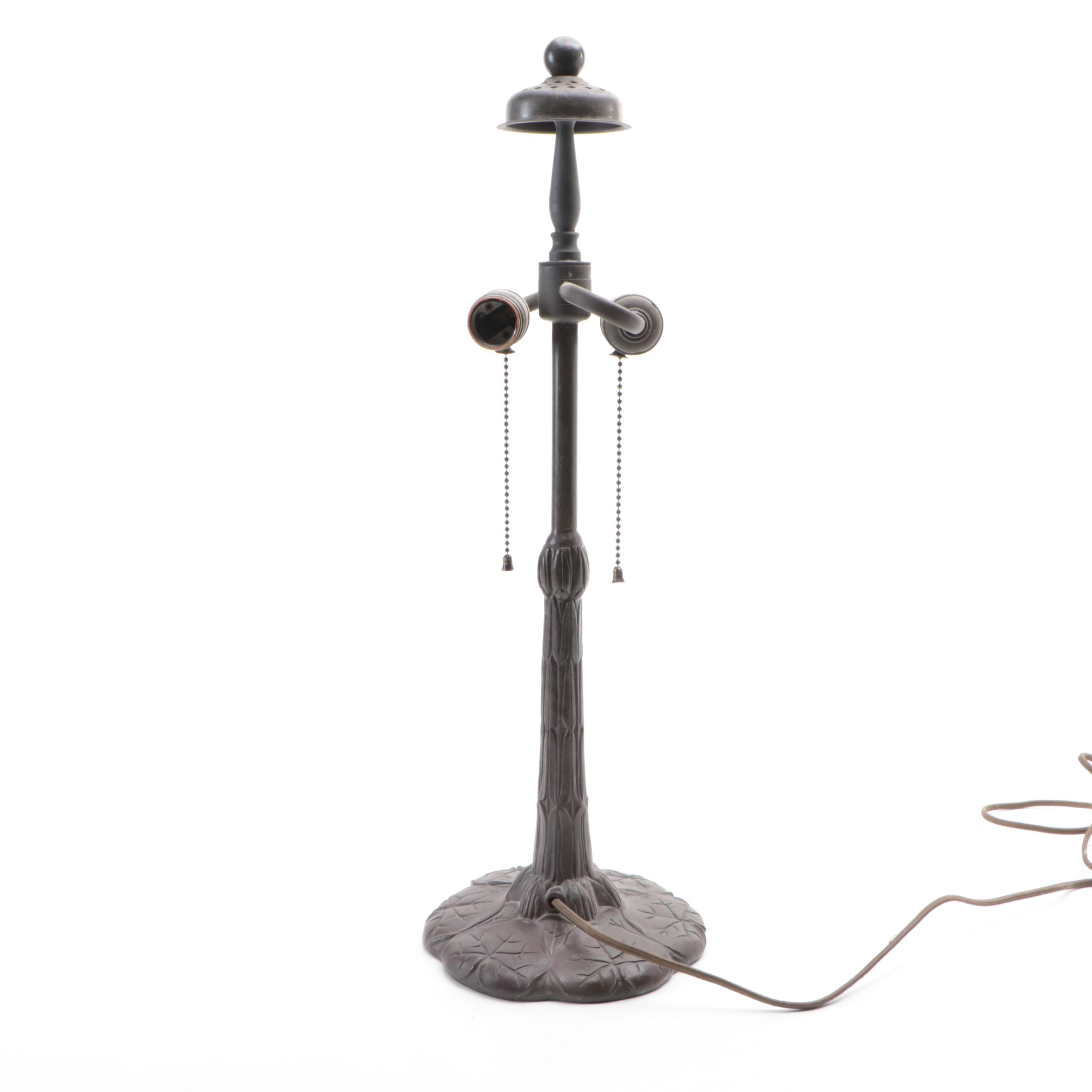 Art Nouveau Slag Glass Dragonflies Table Lamp with Bronzed Metal Base