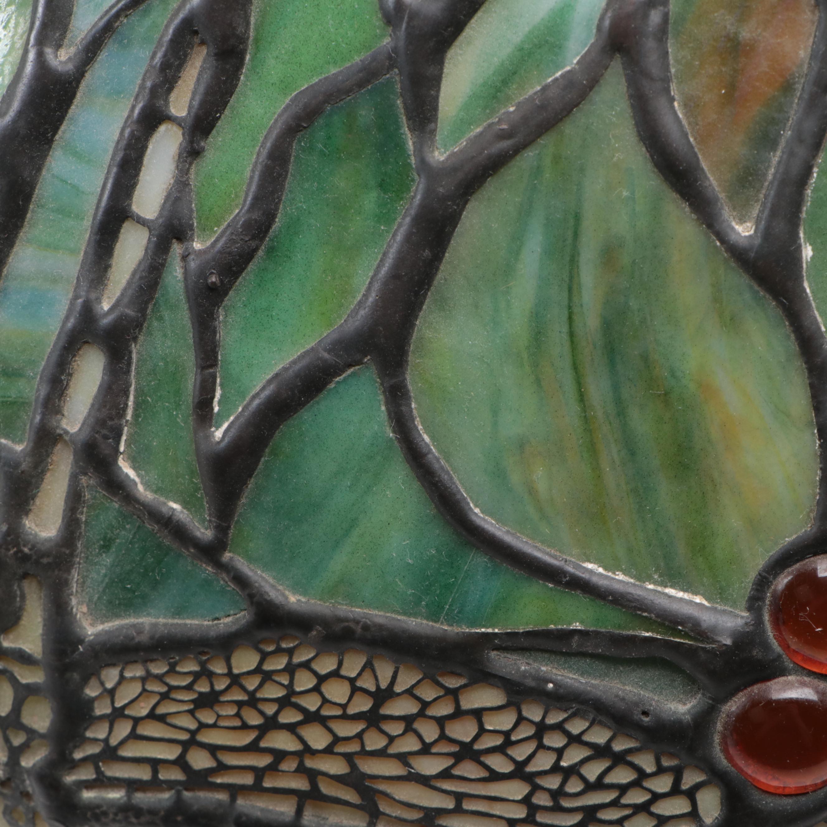 Art Nouveau Slag Glass Dragonflies Table Lamp with Bronzed Metal Base