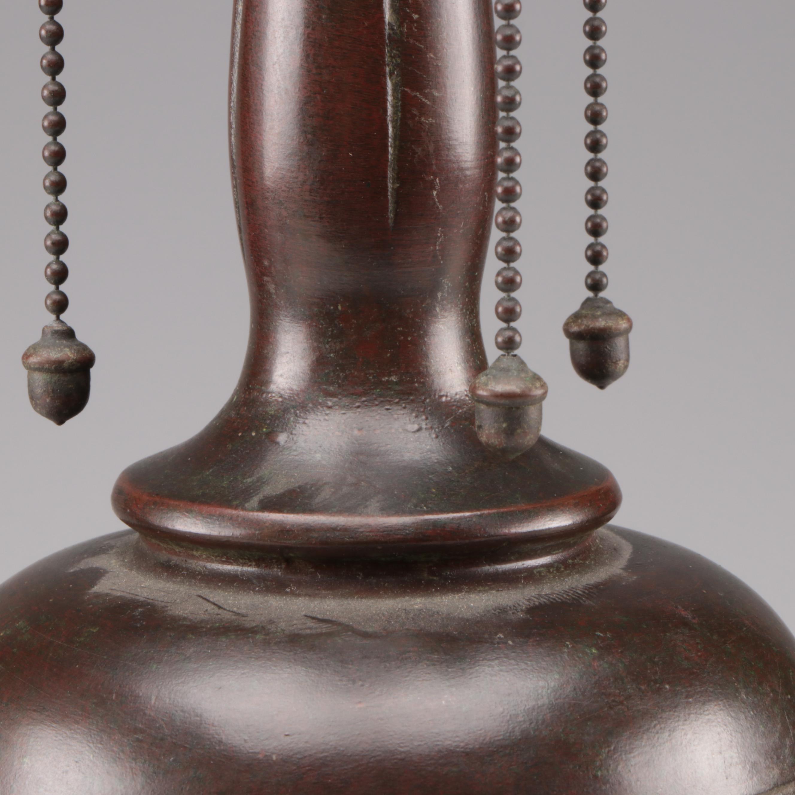 Handel Bronze Lamp & Birds of Paradise Reverse Painted Glass Shade, Early 20th C