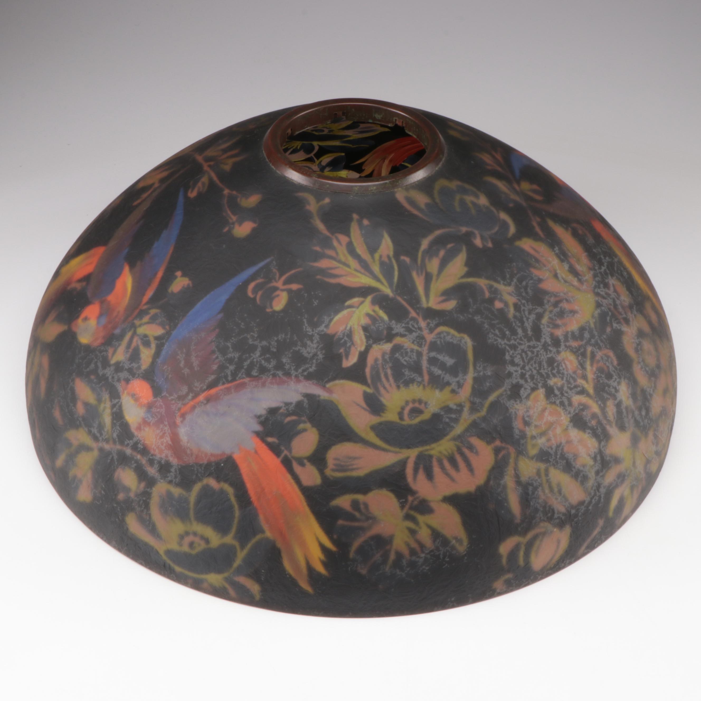 Handel Bronze Lamp & Birds of Paradise Reverse Painted Glass Shade, Early 20th C