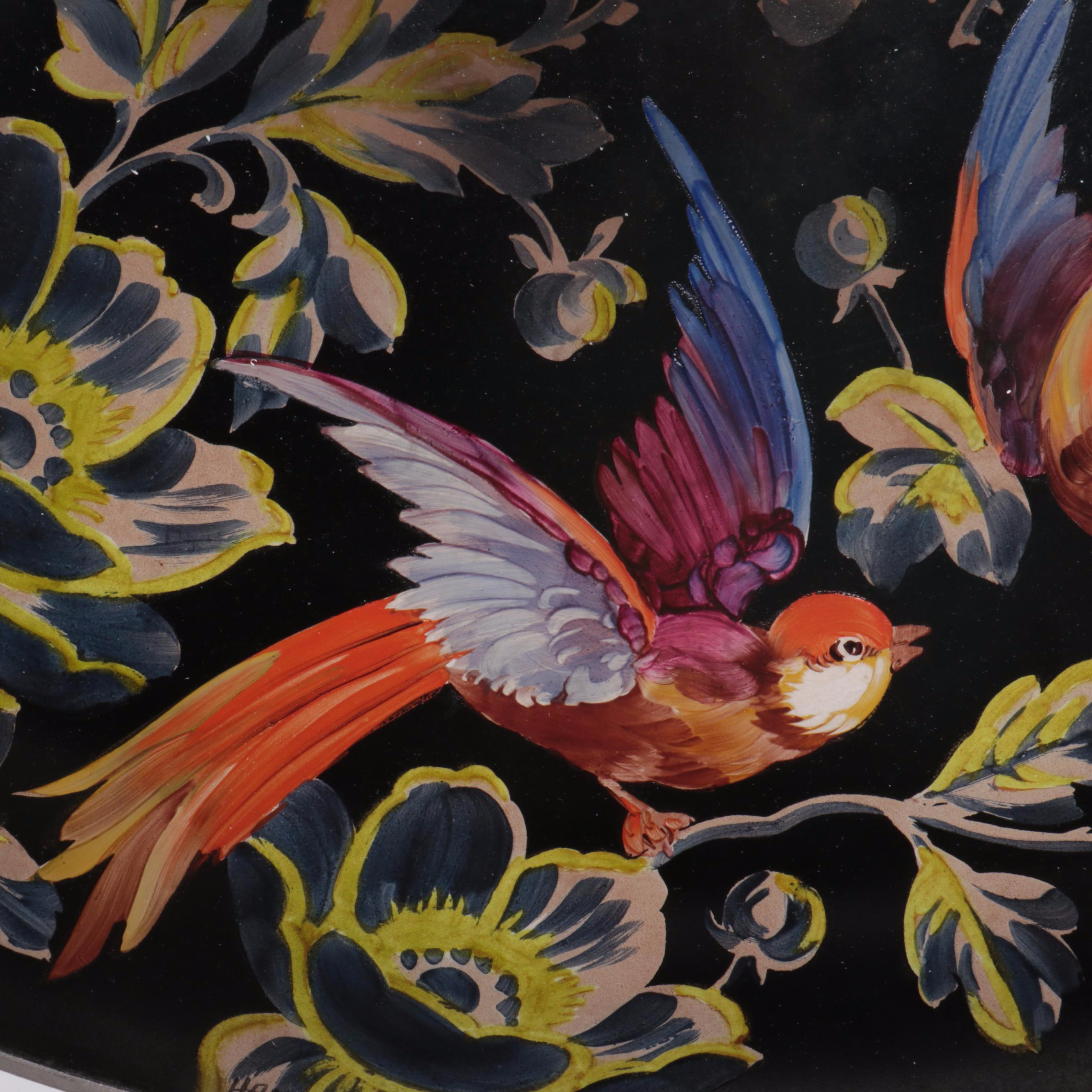 Handel Bronze Lamp & Birds of Paradise Reverse Painted Glass Shade, Early 20th C