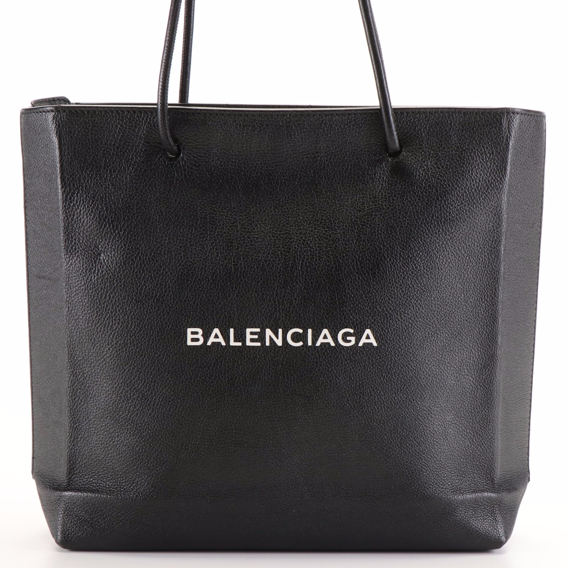 Balenciaga Logo Black Leather Shopping Bag
