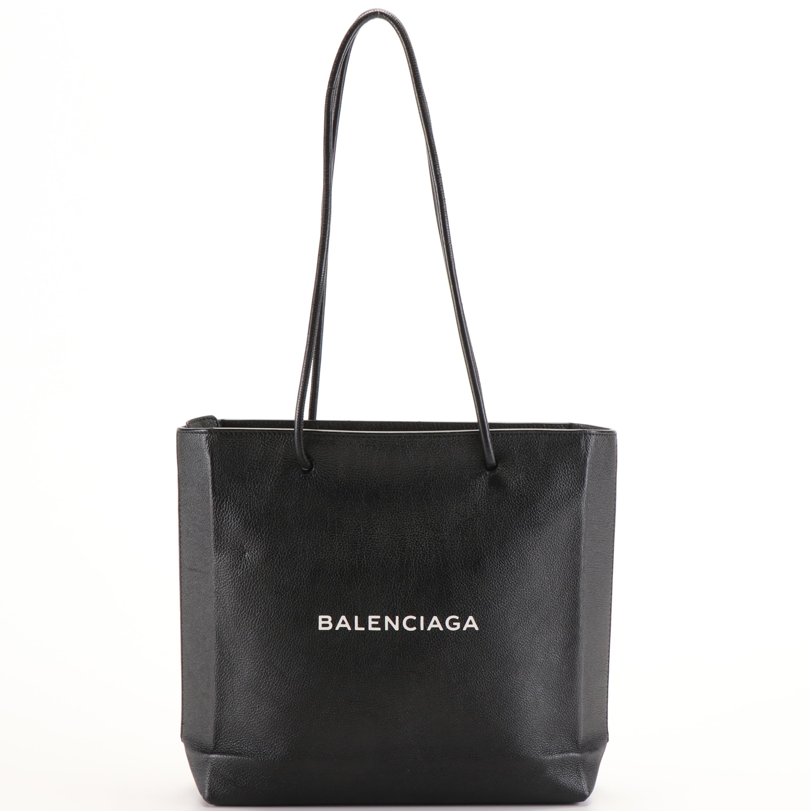 Balenciaga Logo Black Leather Shopping Bag