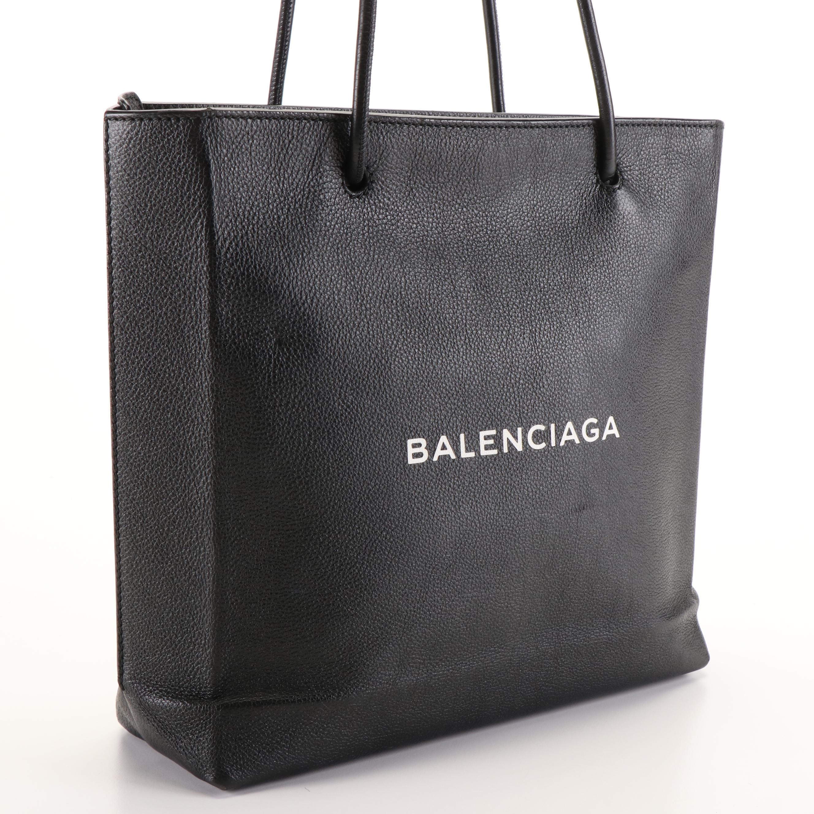 Balenciaga Logo Black Leather Shopping Bag
