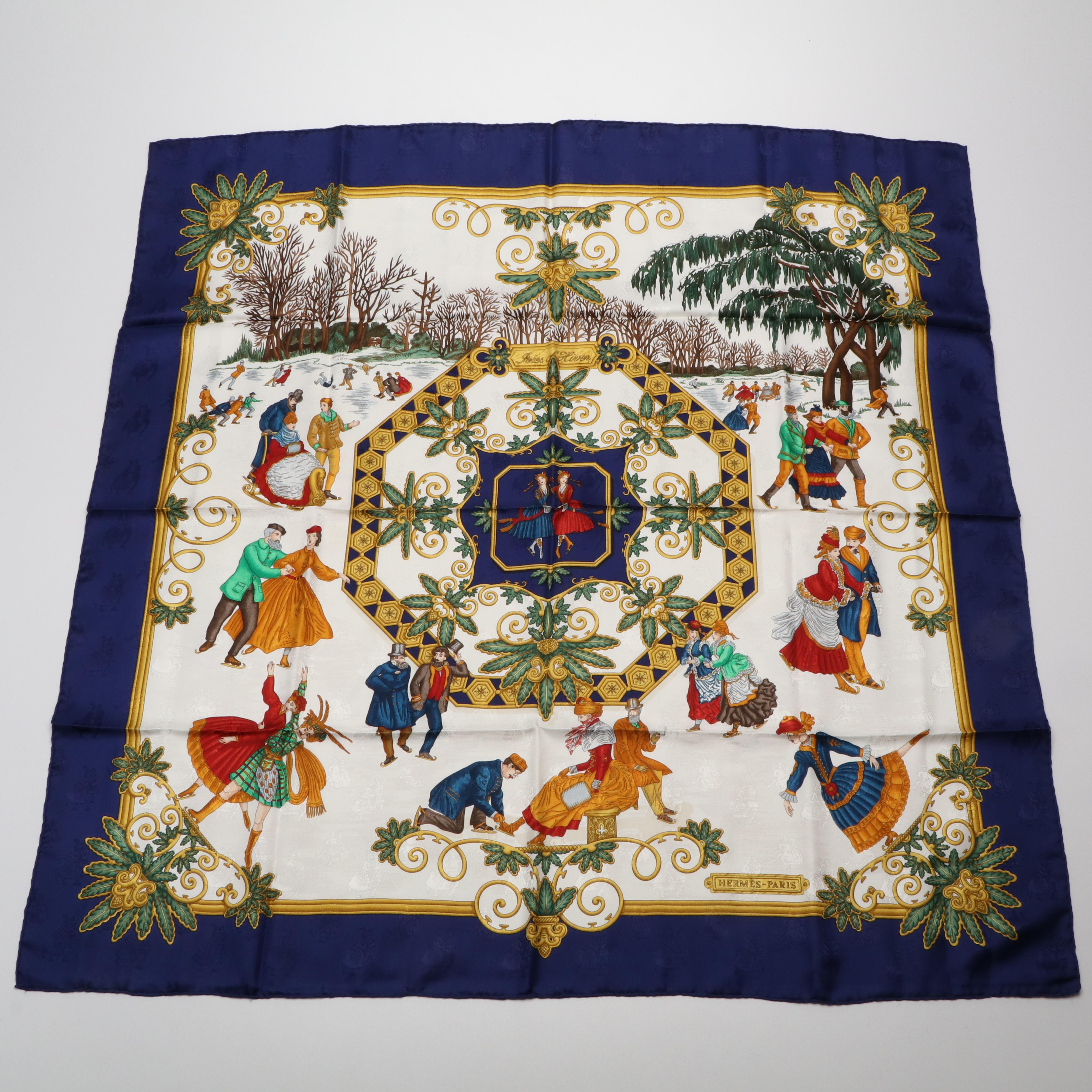 Hermès "Joies d'Hiver" Winter Pleasures Scarf in Silk Jacquard