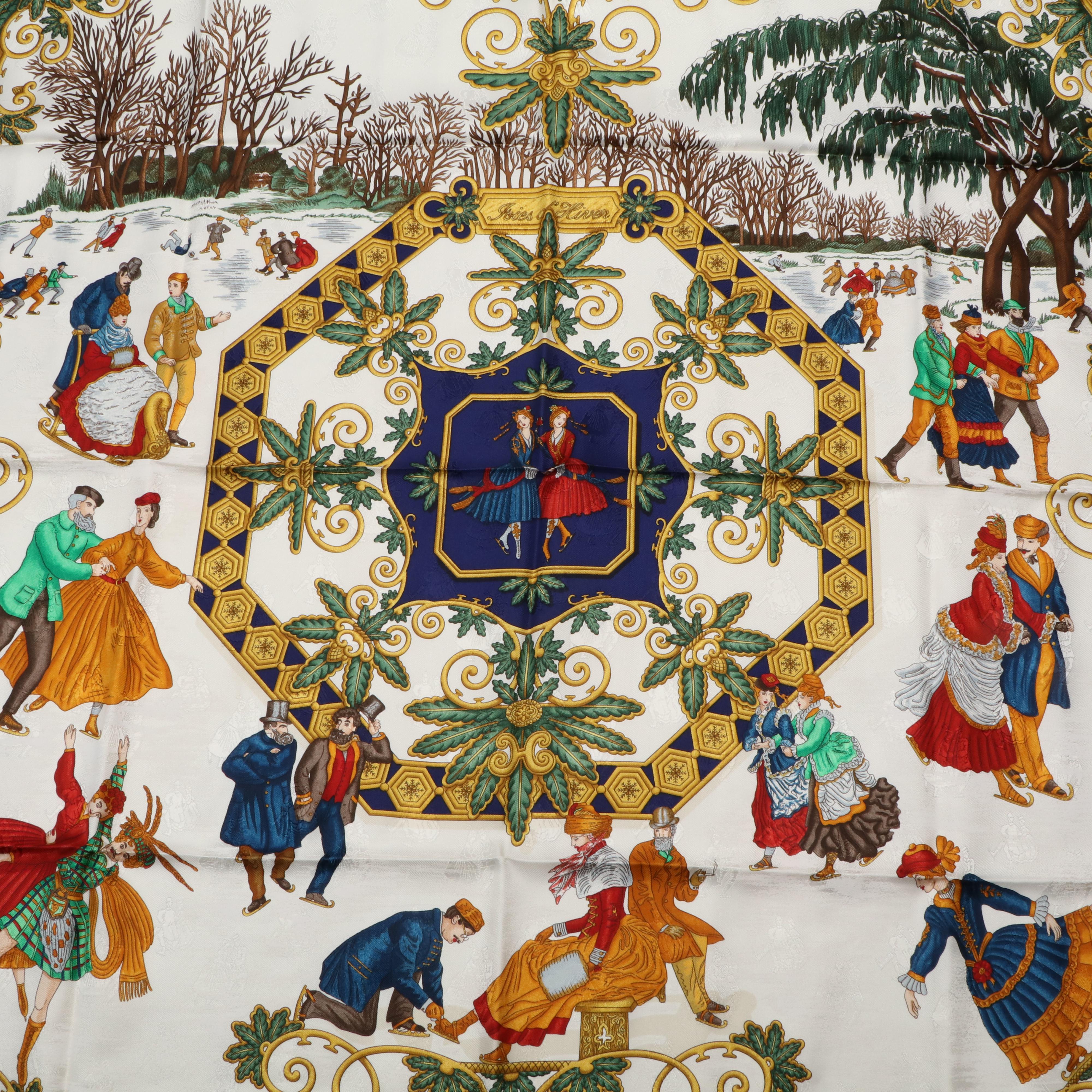 Hermès "Joies d'Hiver" Winter Pleasures Scarf in Silk Jacquard