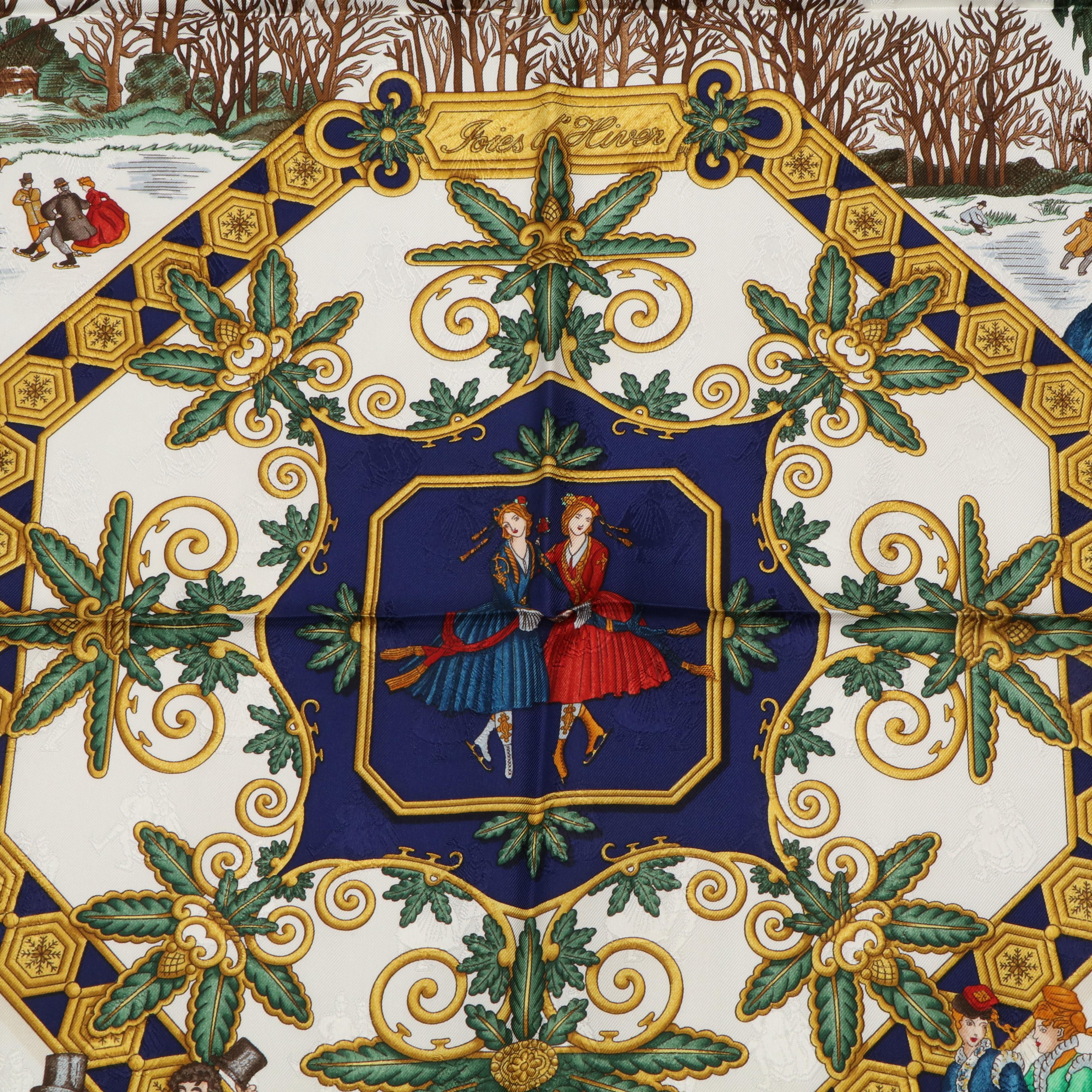 Hermès "Joies d'Hiver" Winter Pleasures Scarf in Silk Jacquard