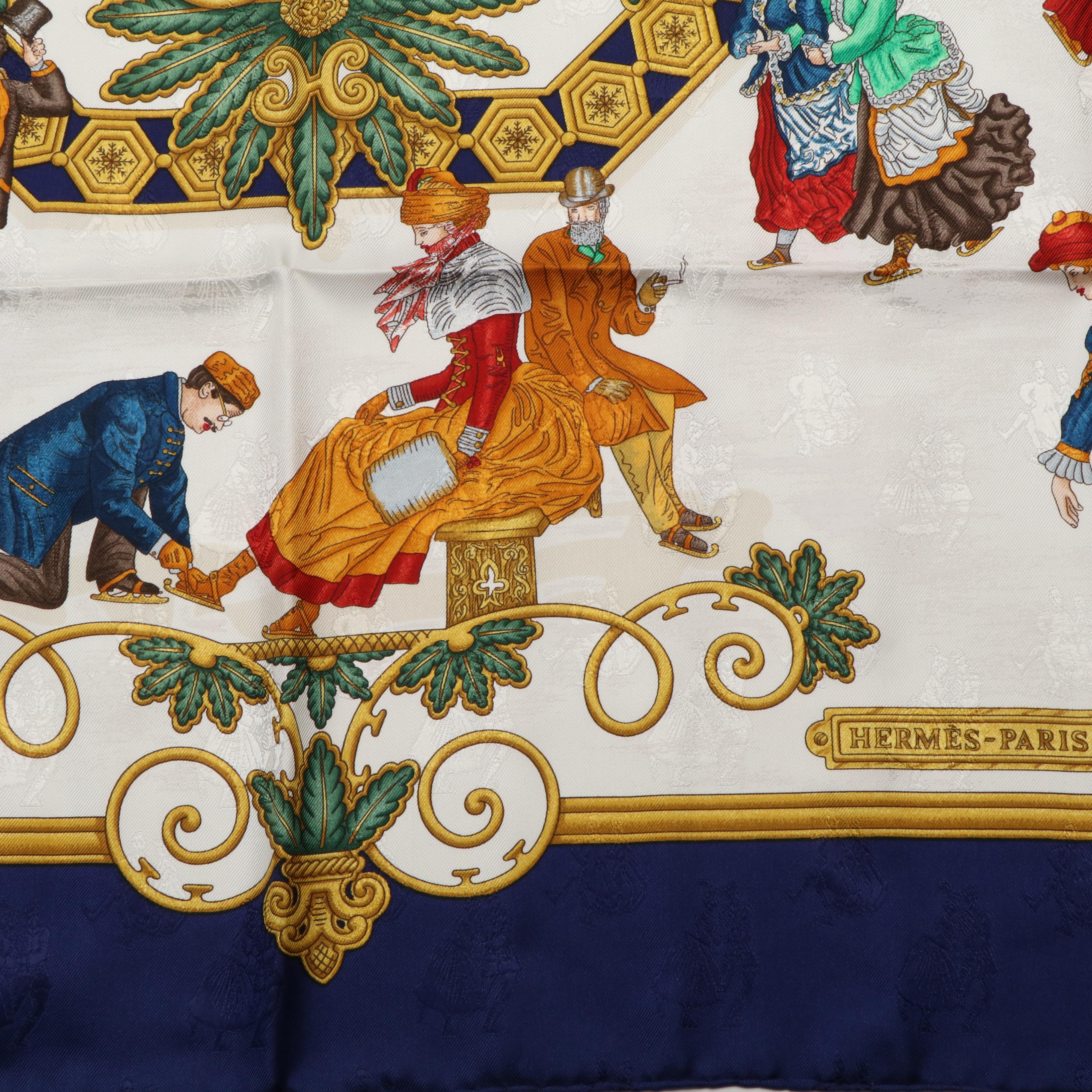 Hermès "Joies d'Hiver" Winter Pleasures Scarf in Silk Jacquard