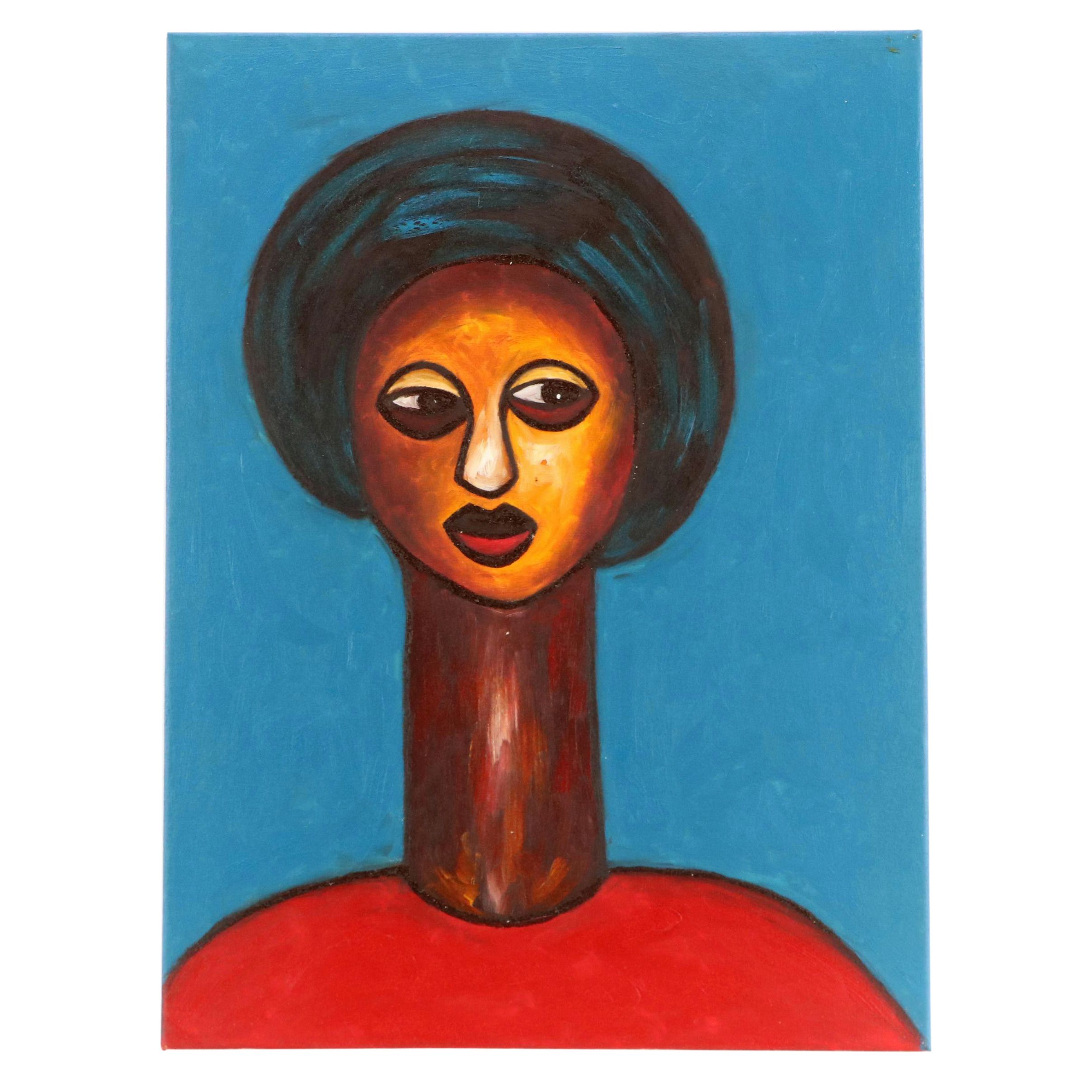 Oluwakemi Omowaire Stylized Oil Portrait "Adun," 21st Century